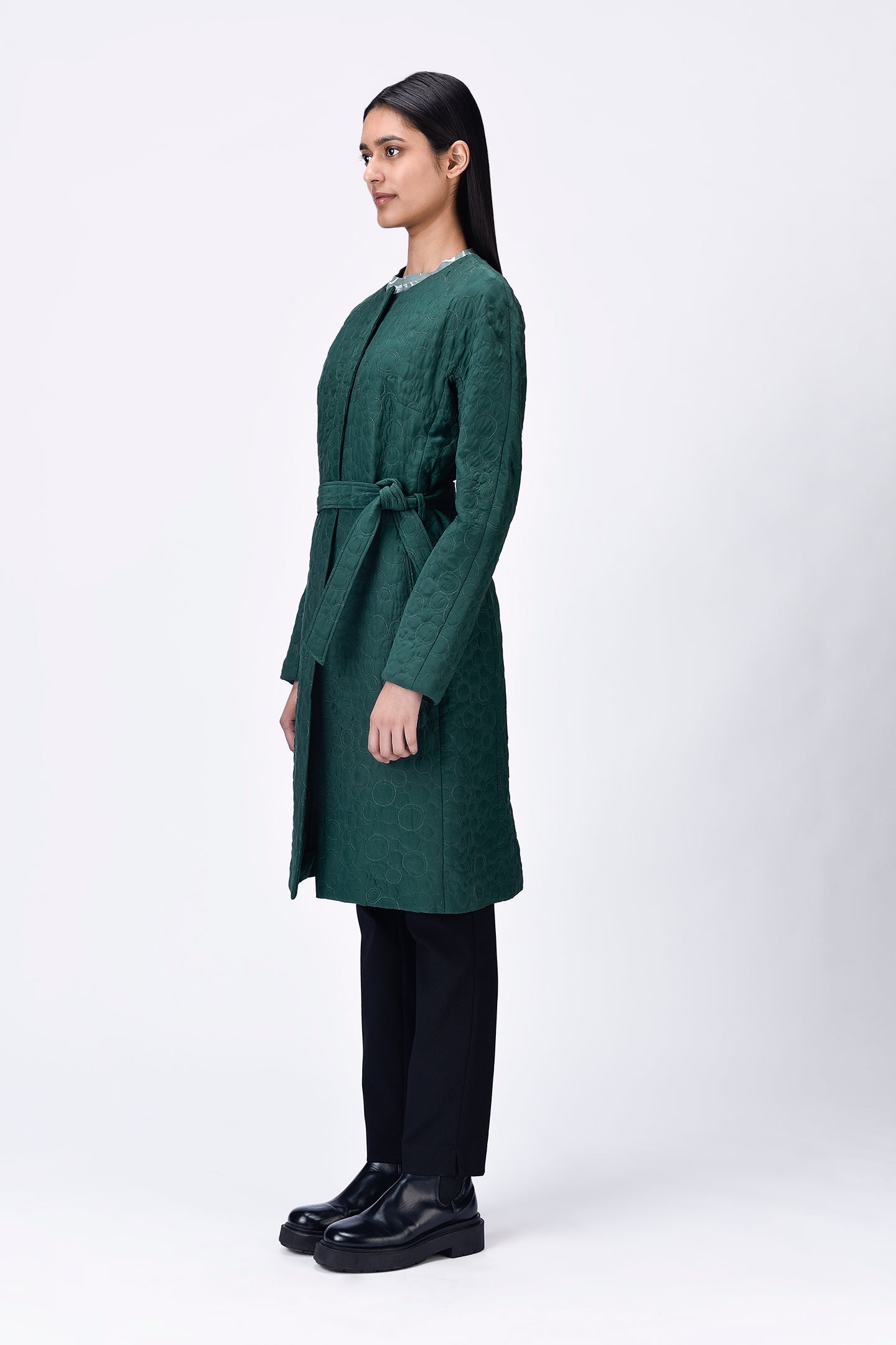 Semi-Fitted Trench Coat with Tie-Up Belt