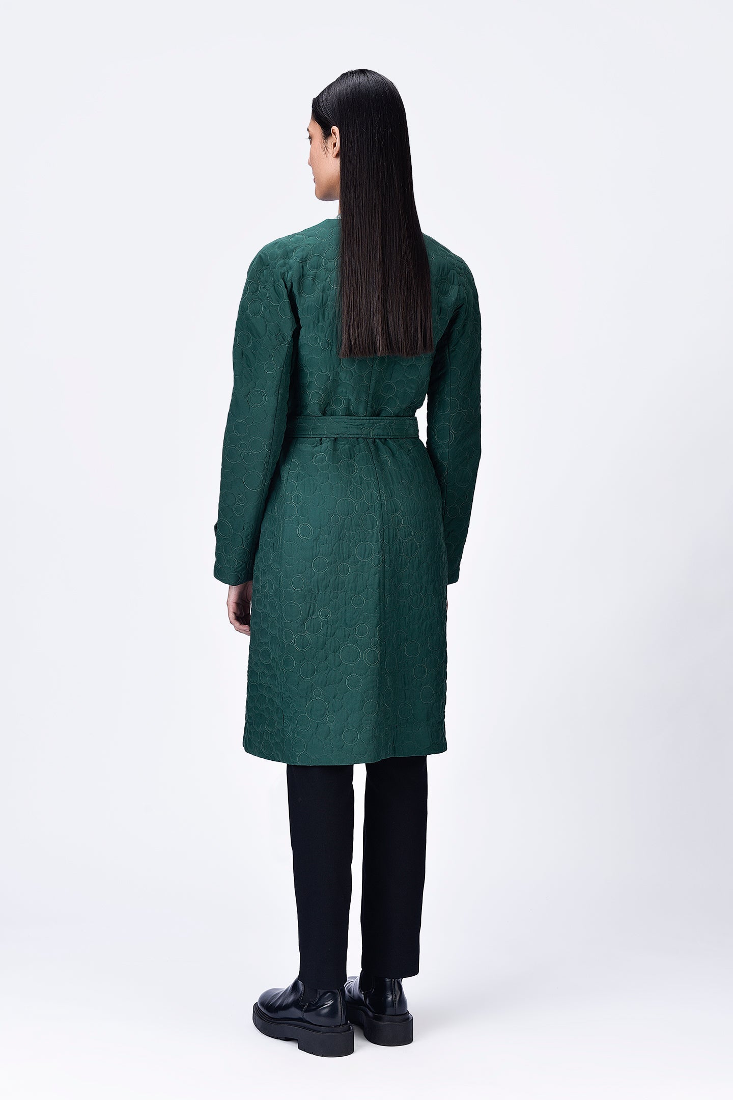 Semi-Fitted Trench Coat with Tie-Up Belt