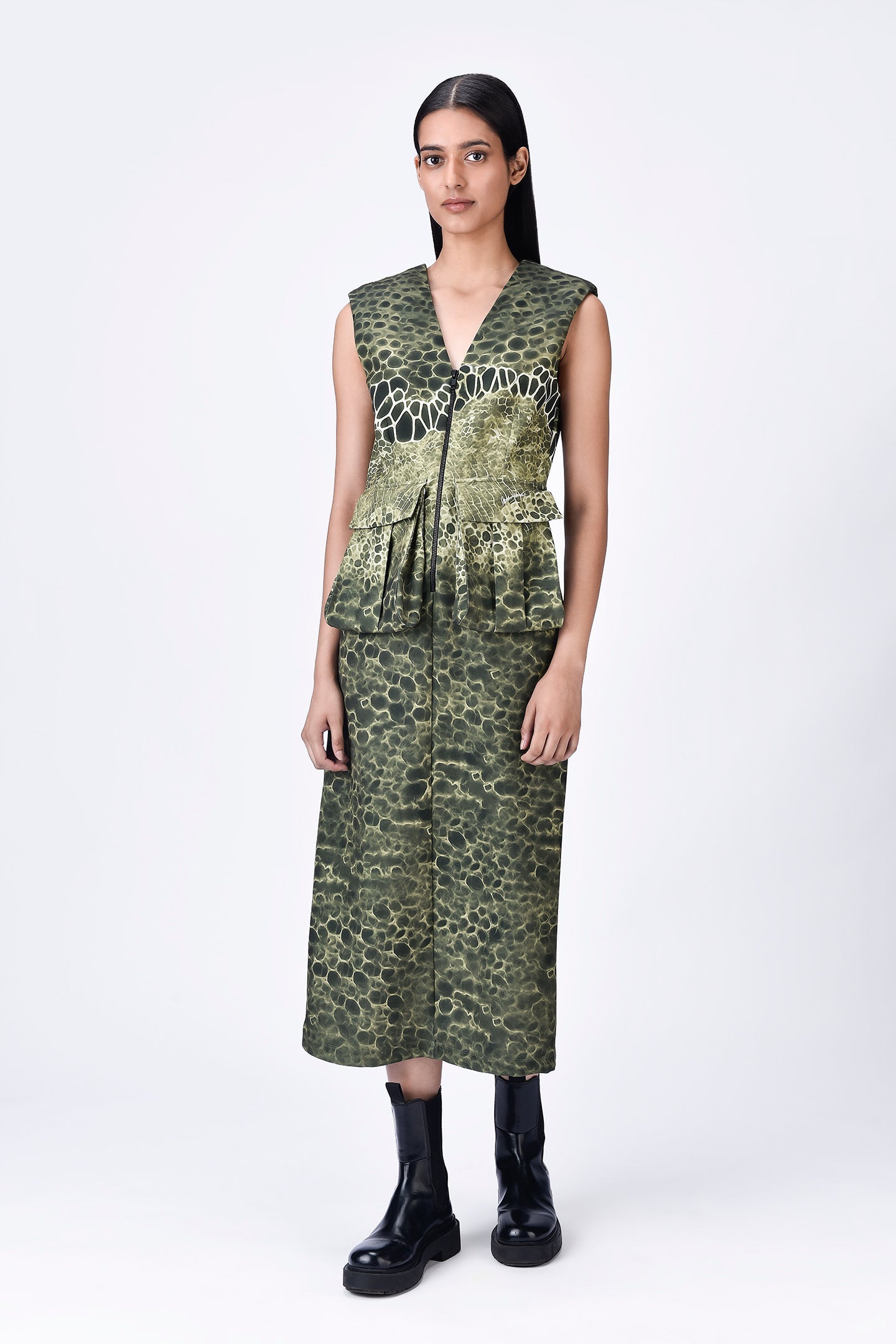 Crepe Microcell Print Dress - Taupe