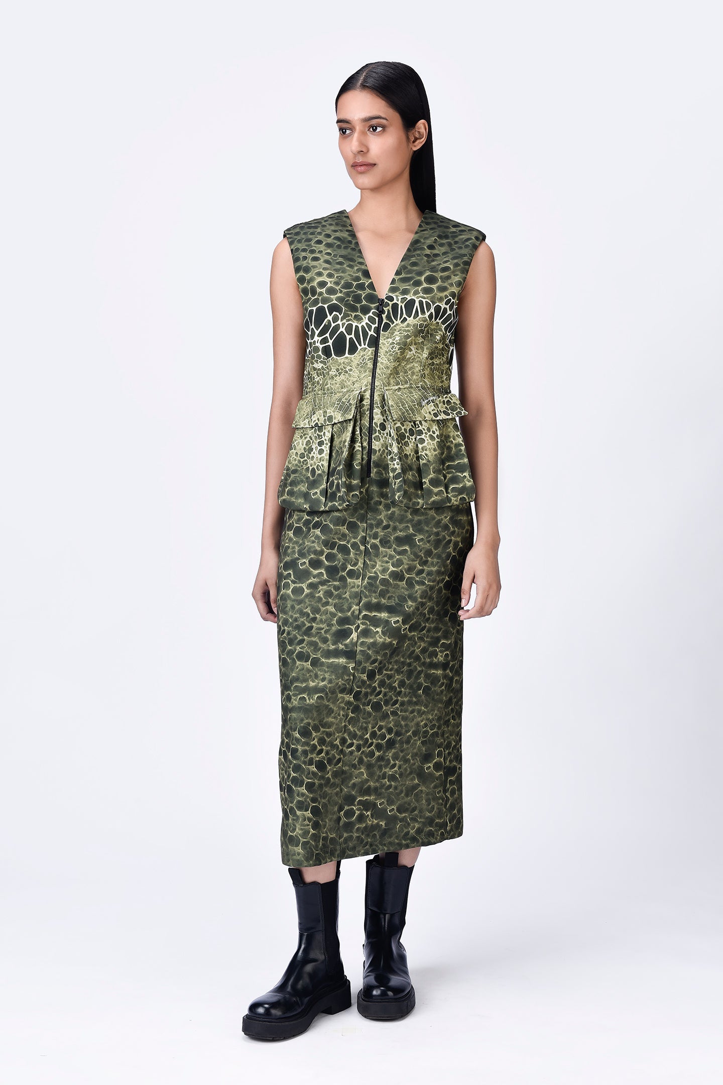 Crepe Microcell Print Dress - Taupe