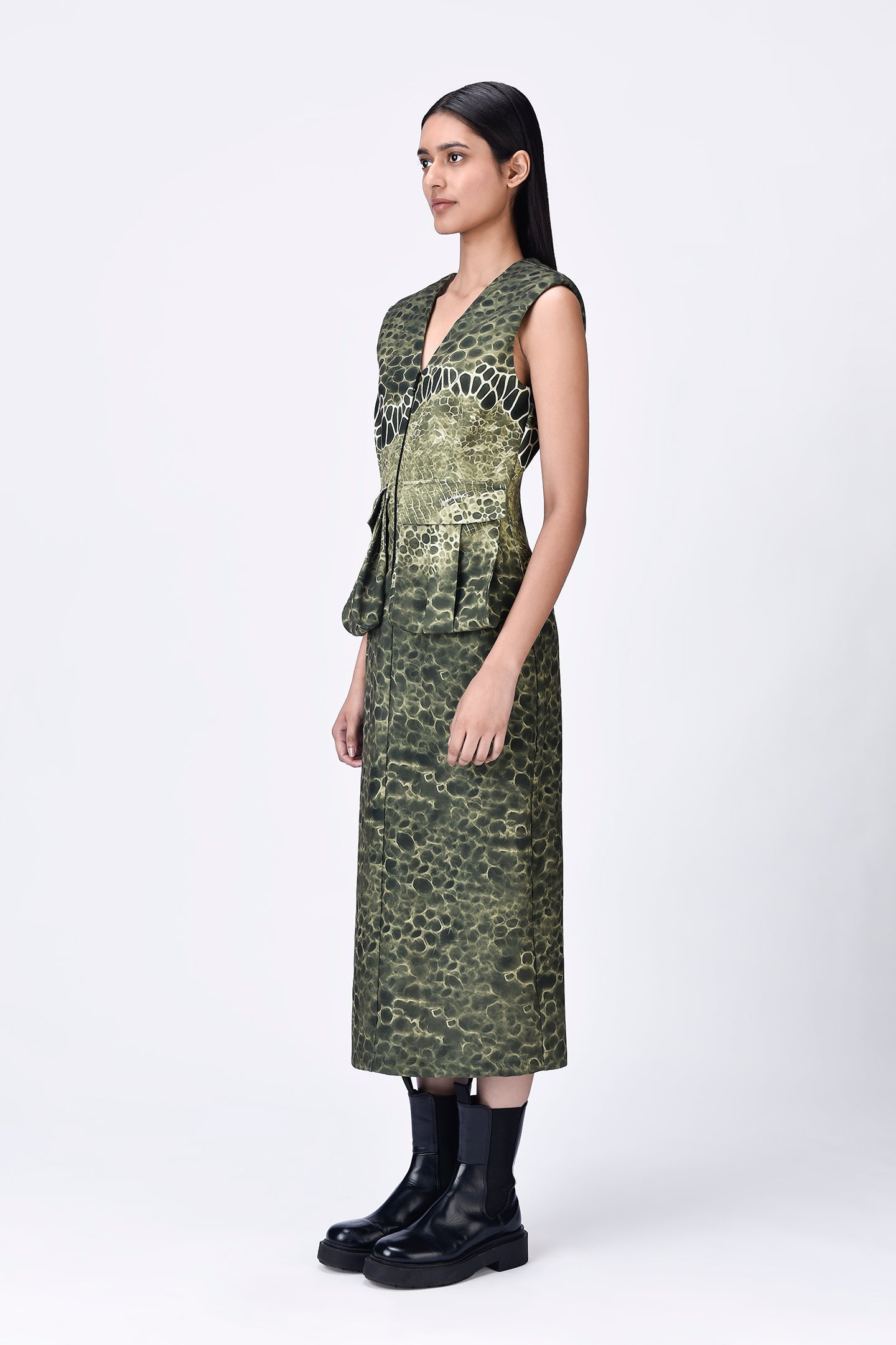 Crepe Microcell Print Dress - Taupe