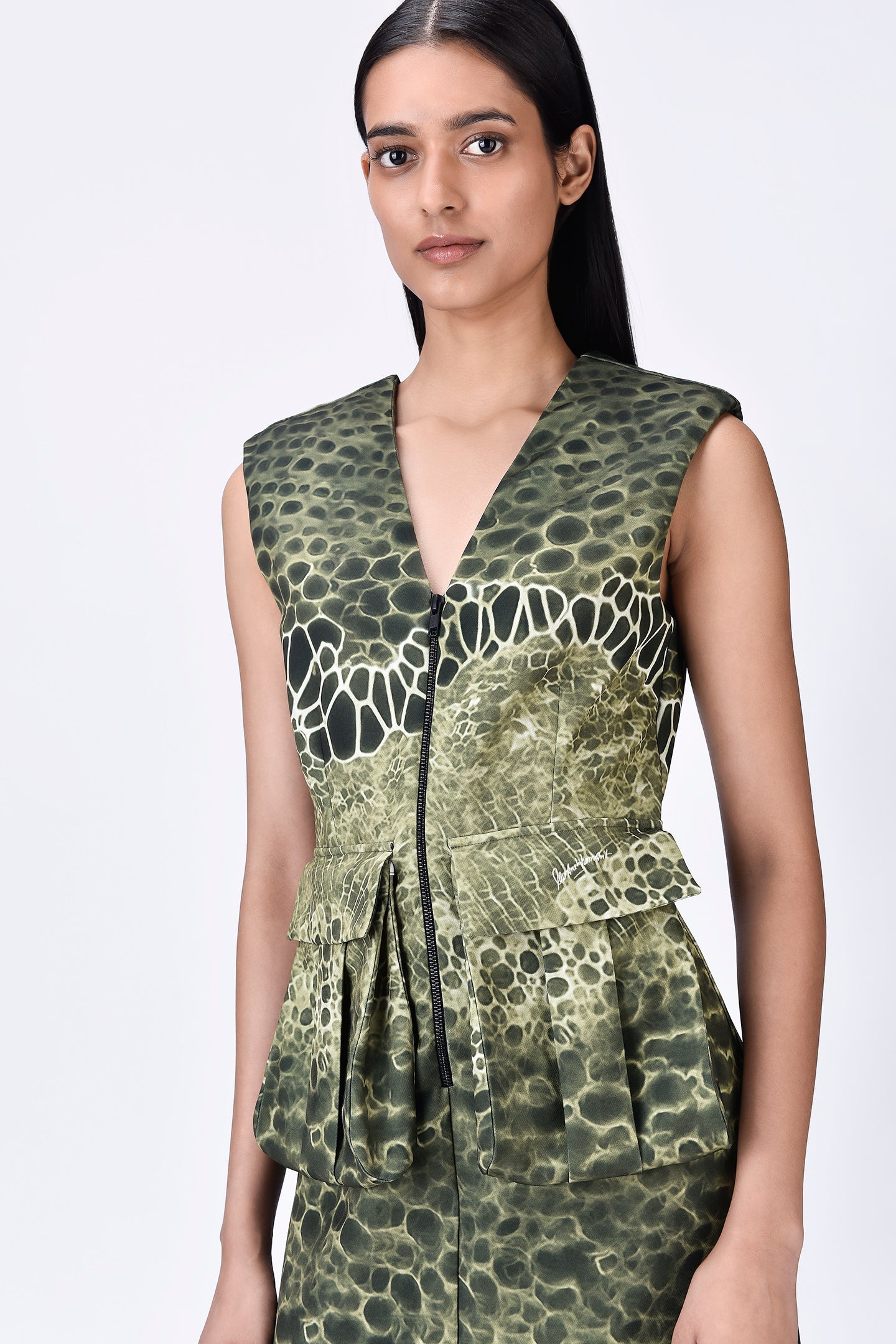 Crepe Microcell Print Dress - Taupe