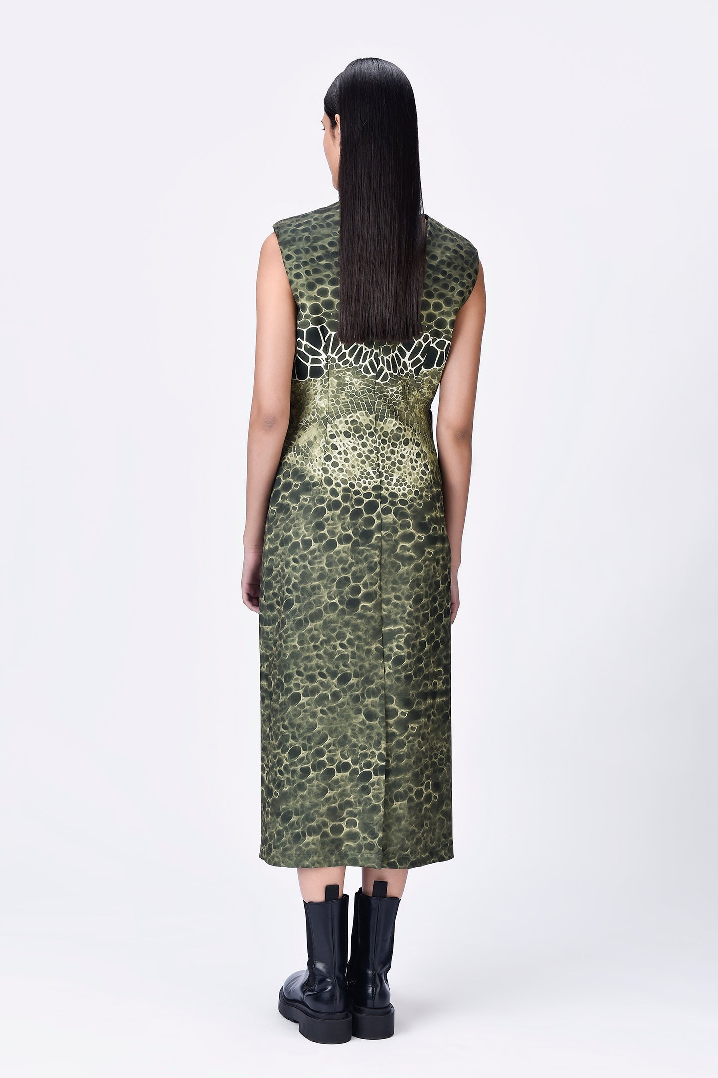 Crepe Microcell Print Dress - Taupe