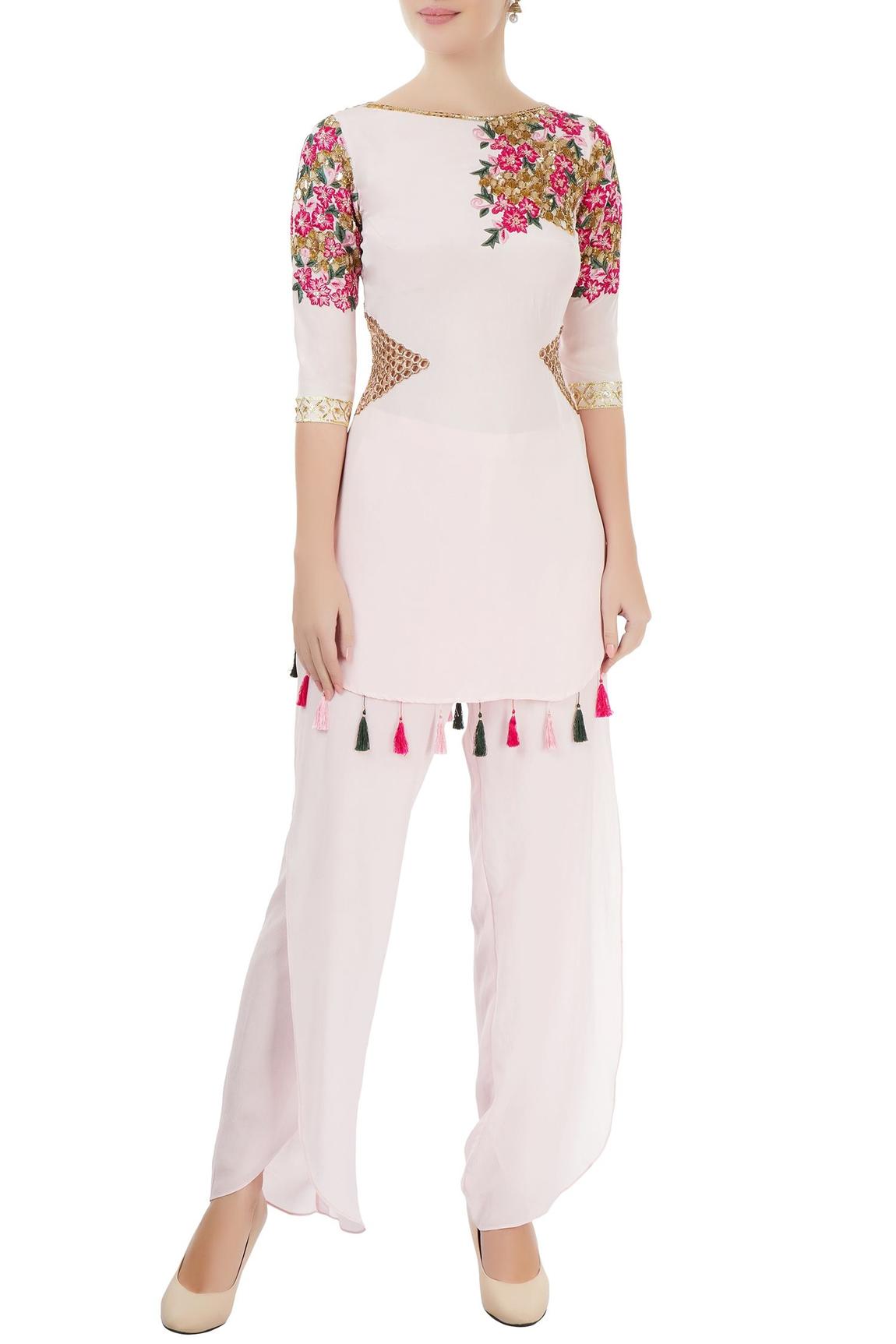 Light Pink Embroidered Pant Set