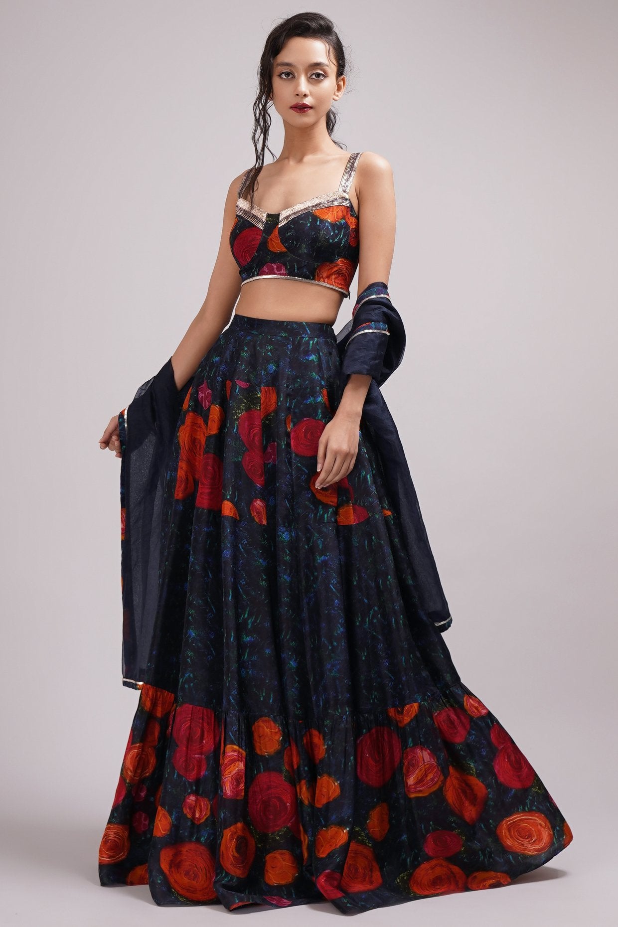 Sweetheart Neck Bustier Blouse Lehenga Set.