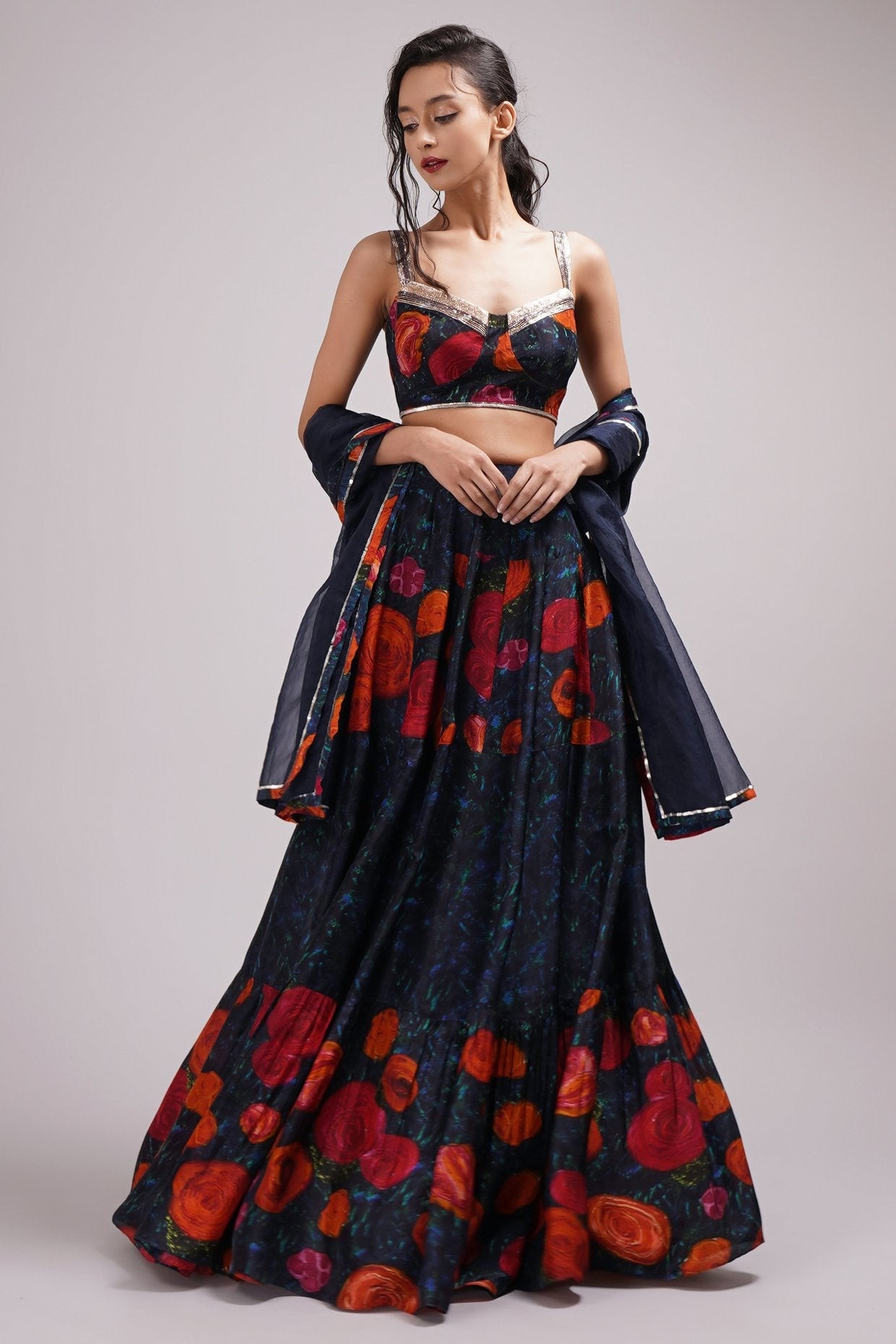 Sweetheart Neck Bustier Blouse Lehenga Set.