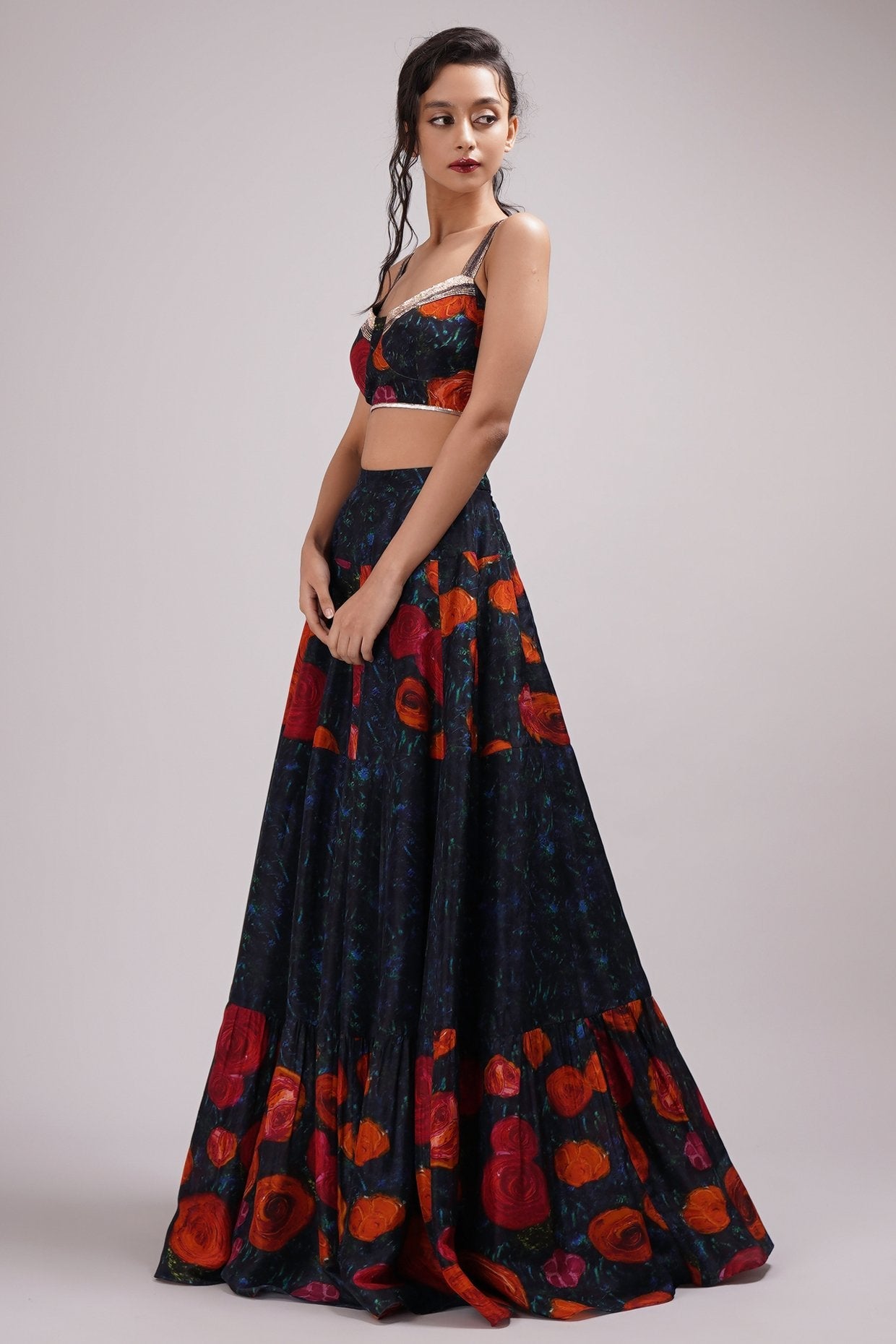 Sweetheart Neck Bustier Blouse Lehenga Set.