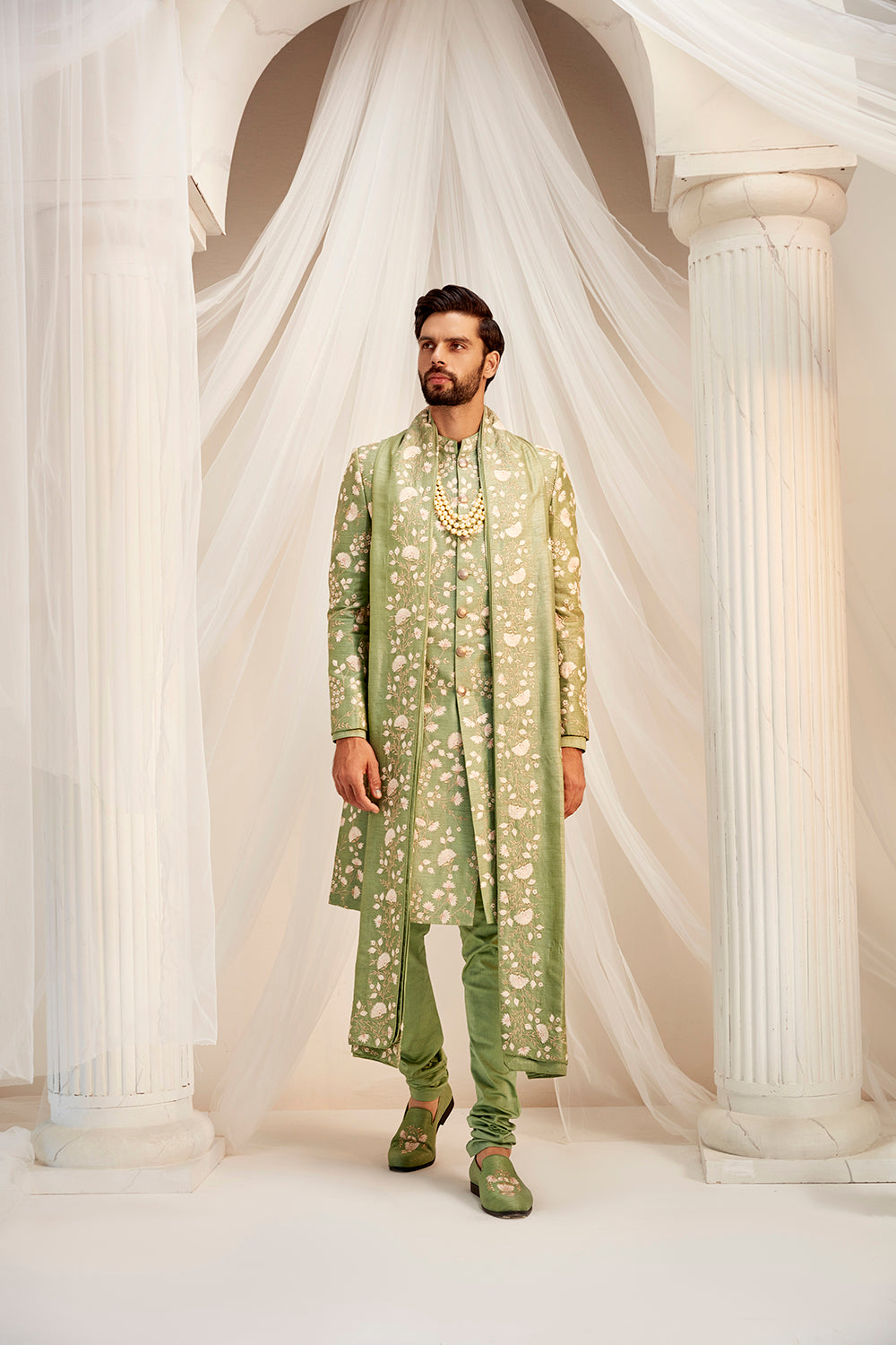 Jade Green Sherwani Set - Auraya Fashion - Rachit Khanna Men - #tag1# - #tag2# - #tag3# - #tag3#