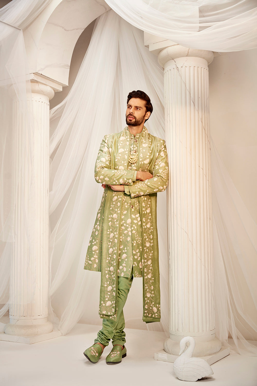 Jade Green Sherwani Set - Auraya Fashion -  - #tag1# - #tag2# - #tag3# - #tag3#