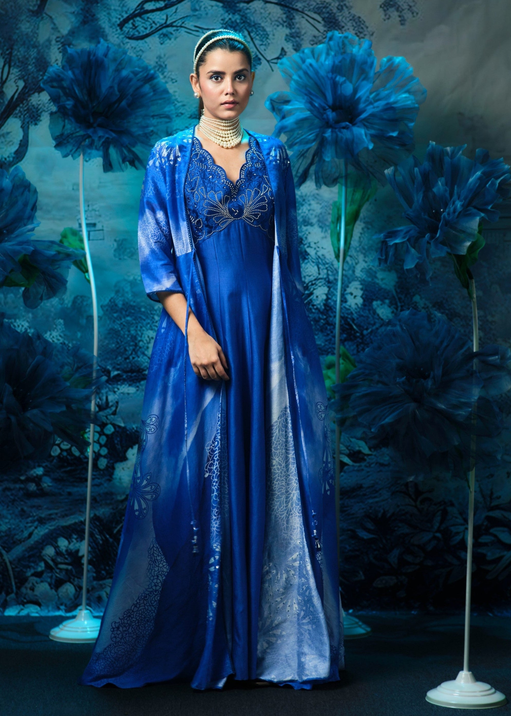 Indigo Ensemble Dress With Cape