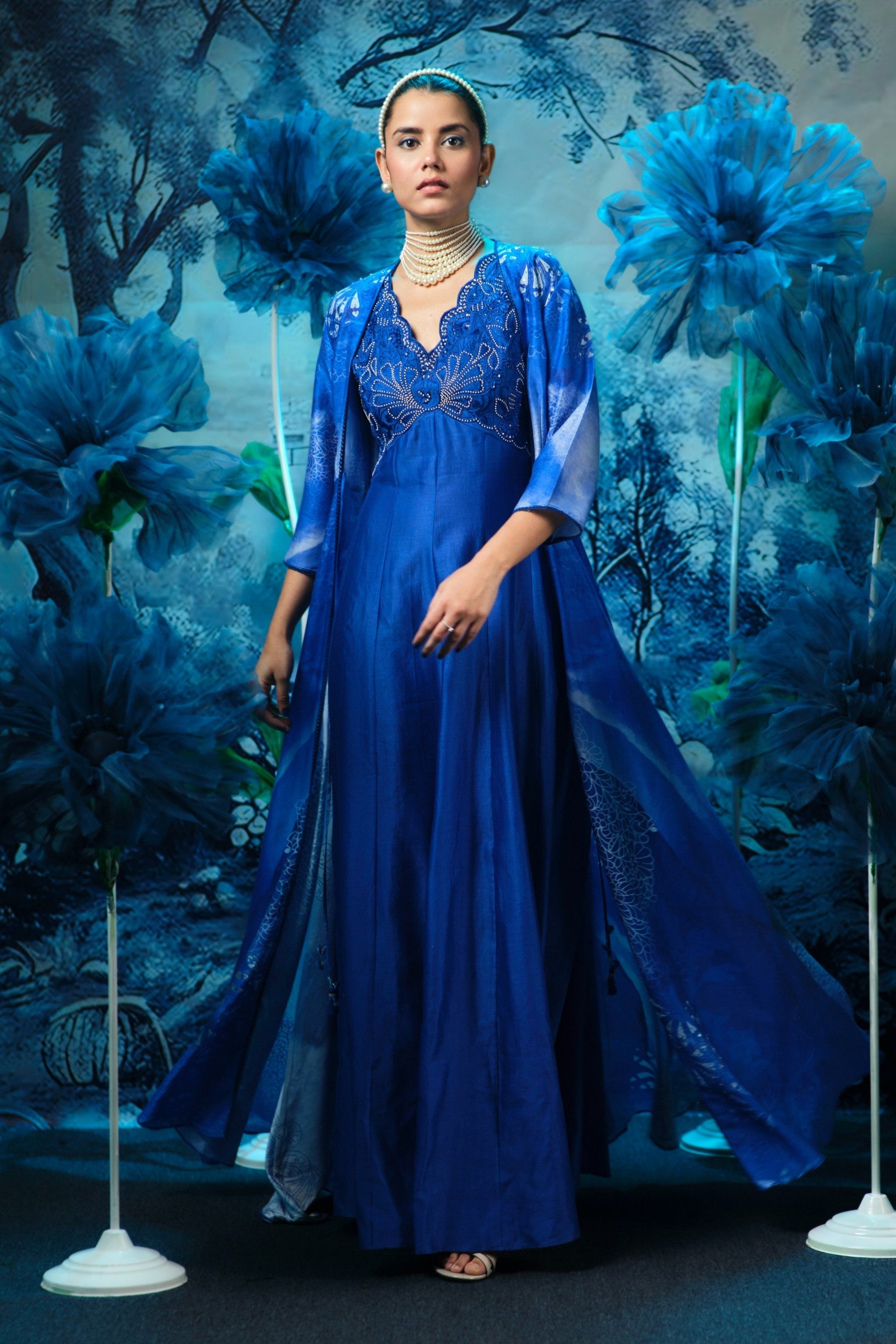 Indigo Ensemble Dress With Cape