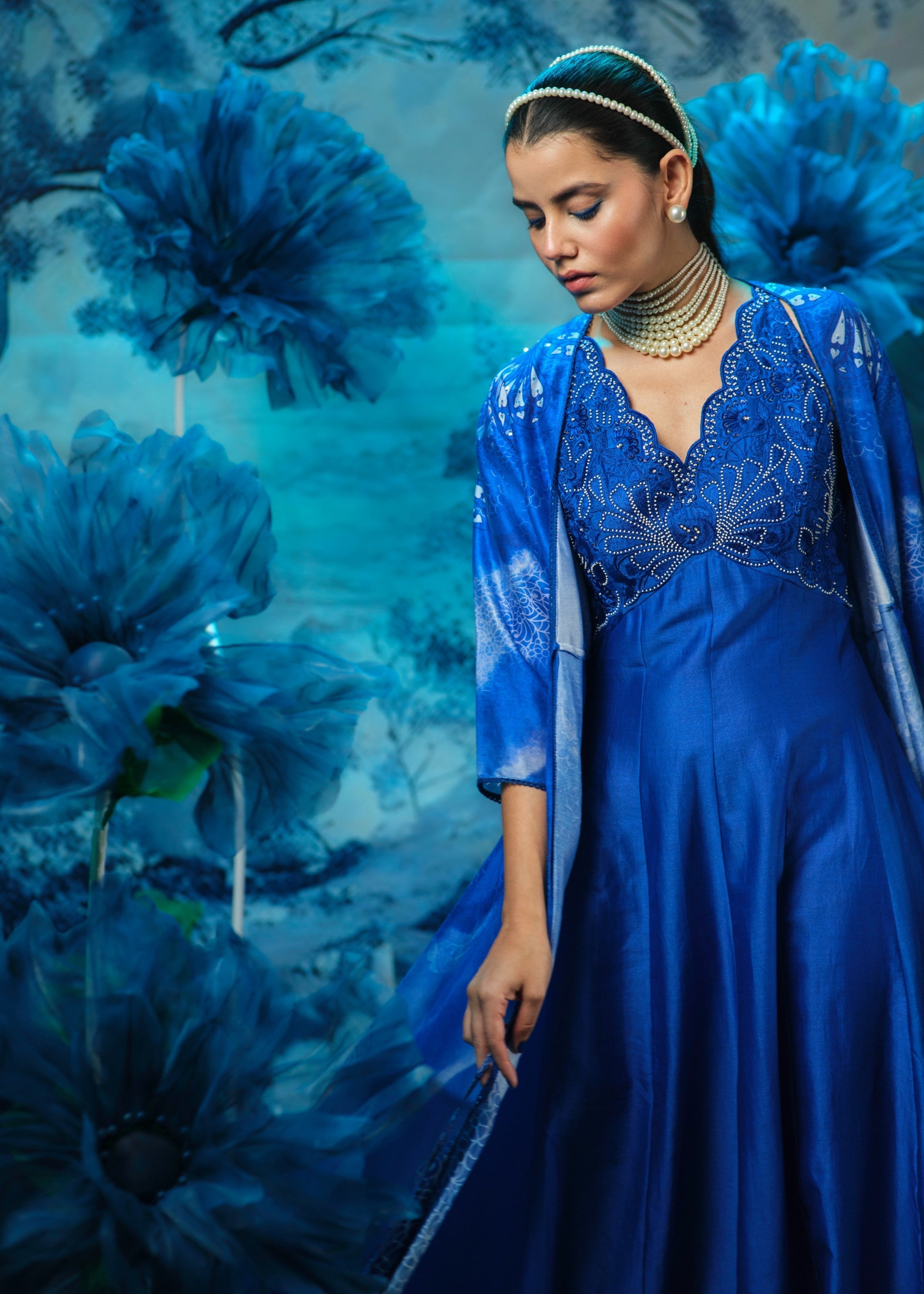 Indigo Ensemble Dress With Cape