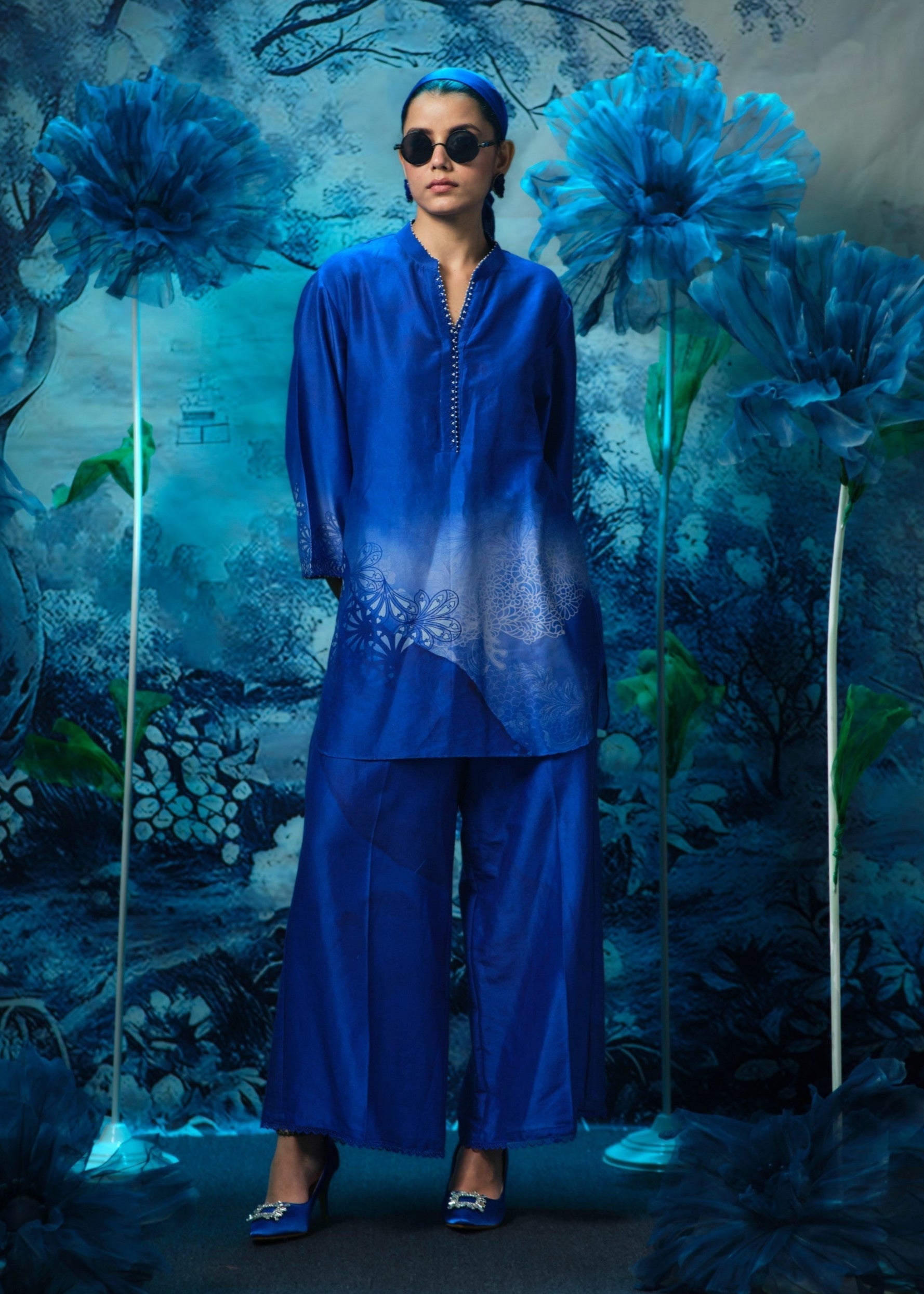 Indigo Iris Co-ord Ensemble With Palazzo