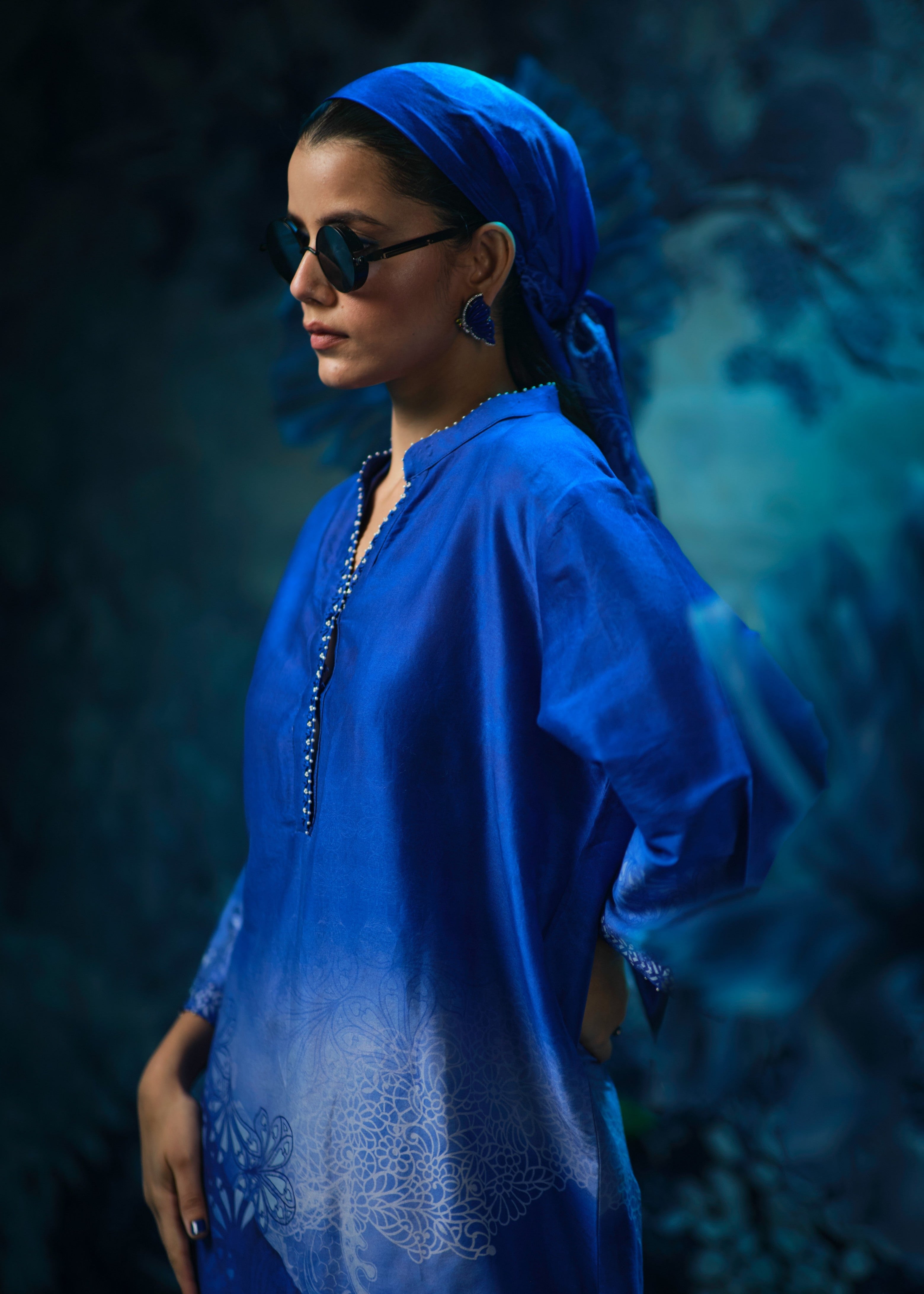 Indigo Co-ord Ensemble With Iris Pant & Scarf