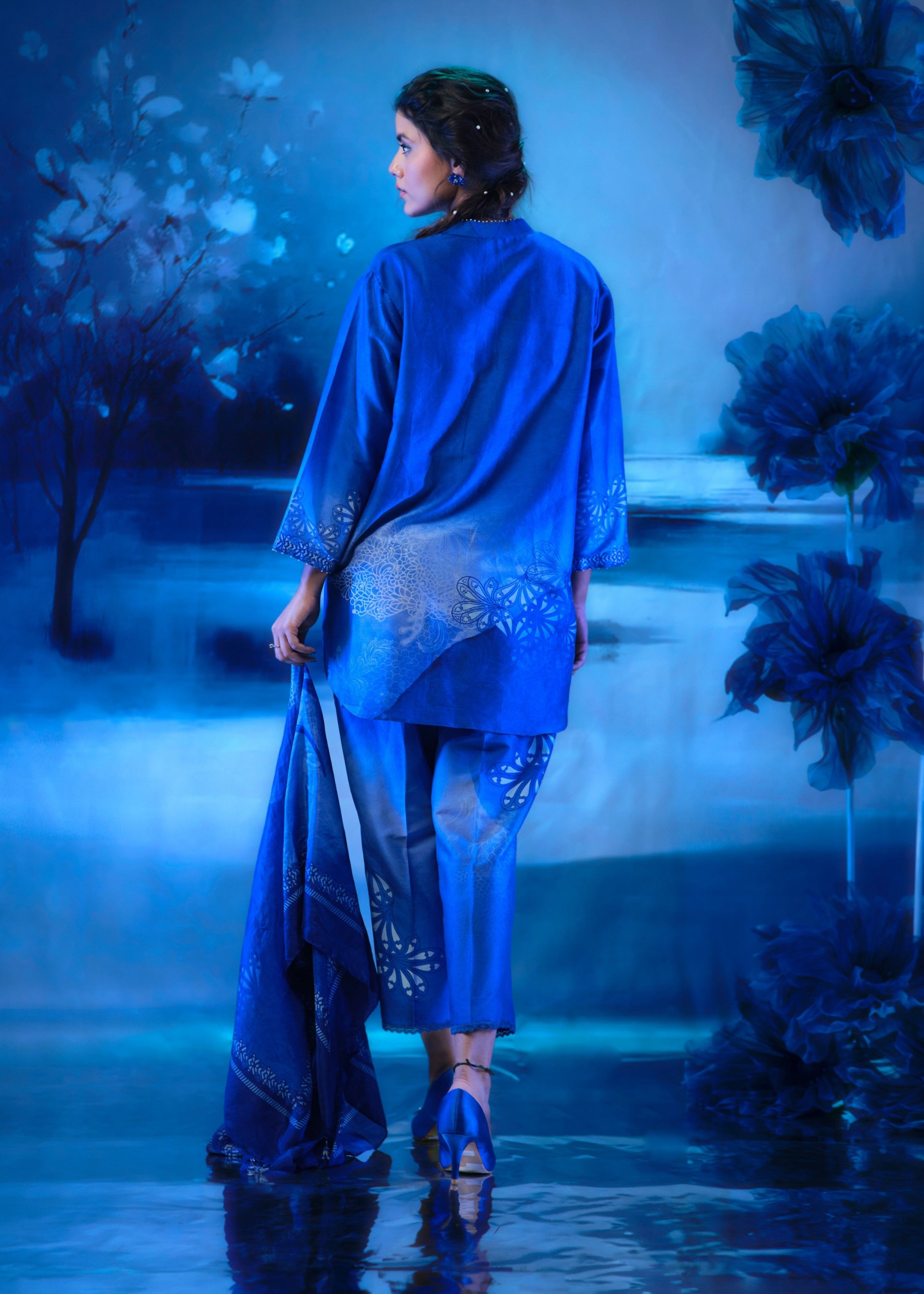 Indigo Co-ord Ensemble With Iris Pant & Scarf