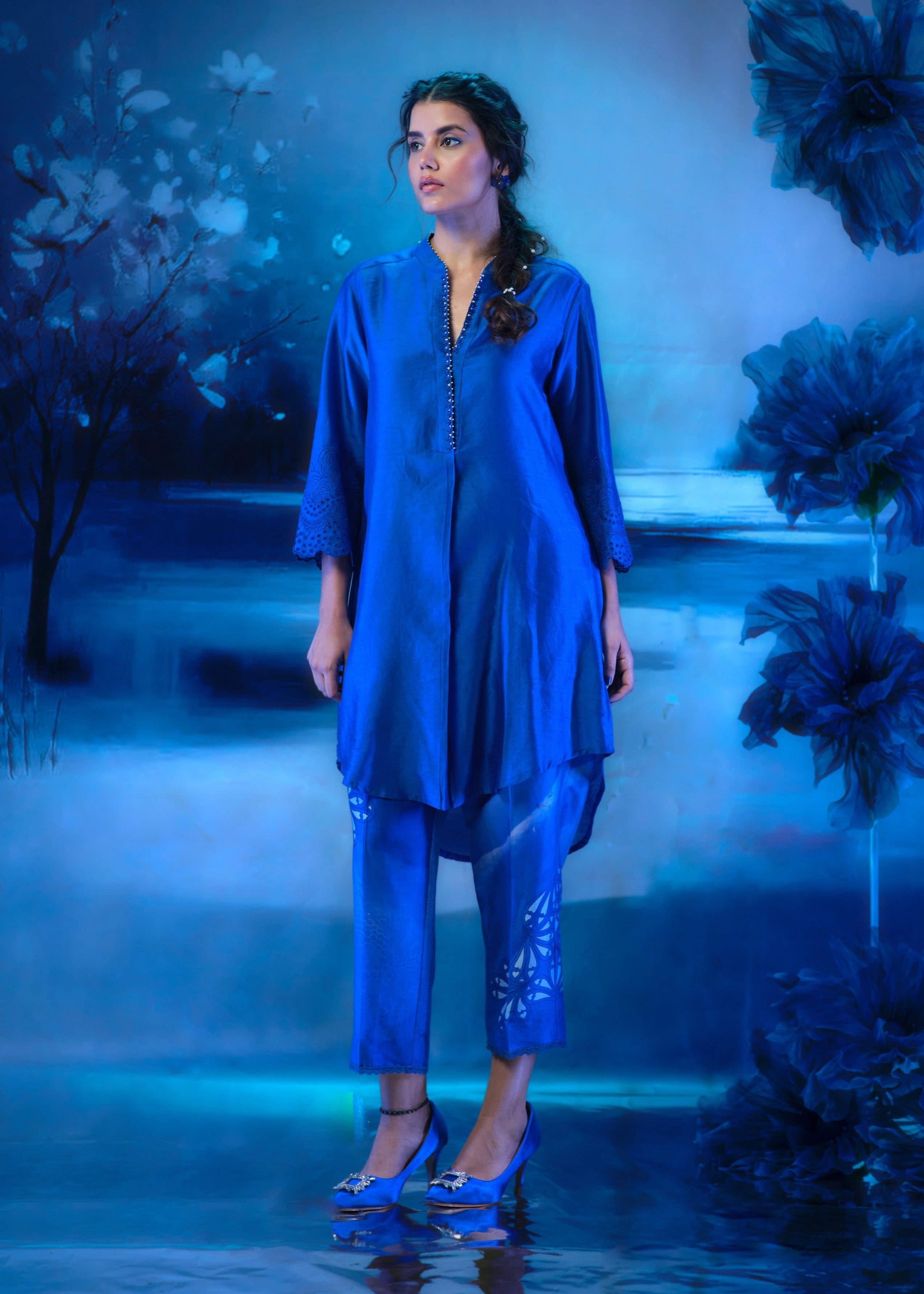 Indigo Co-ord Ensemble With Dupatta