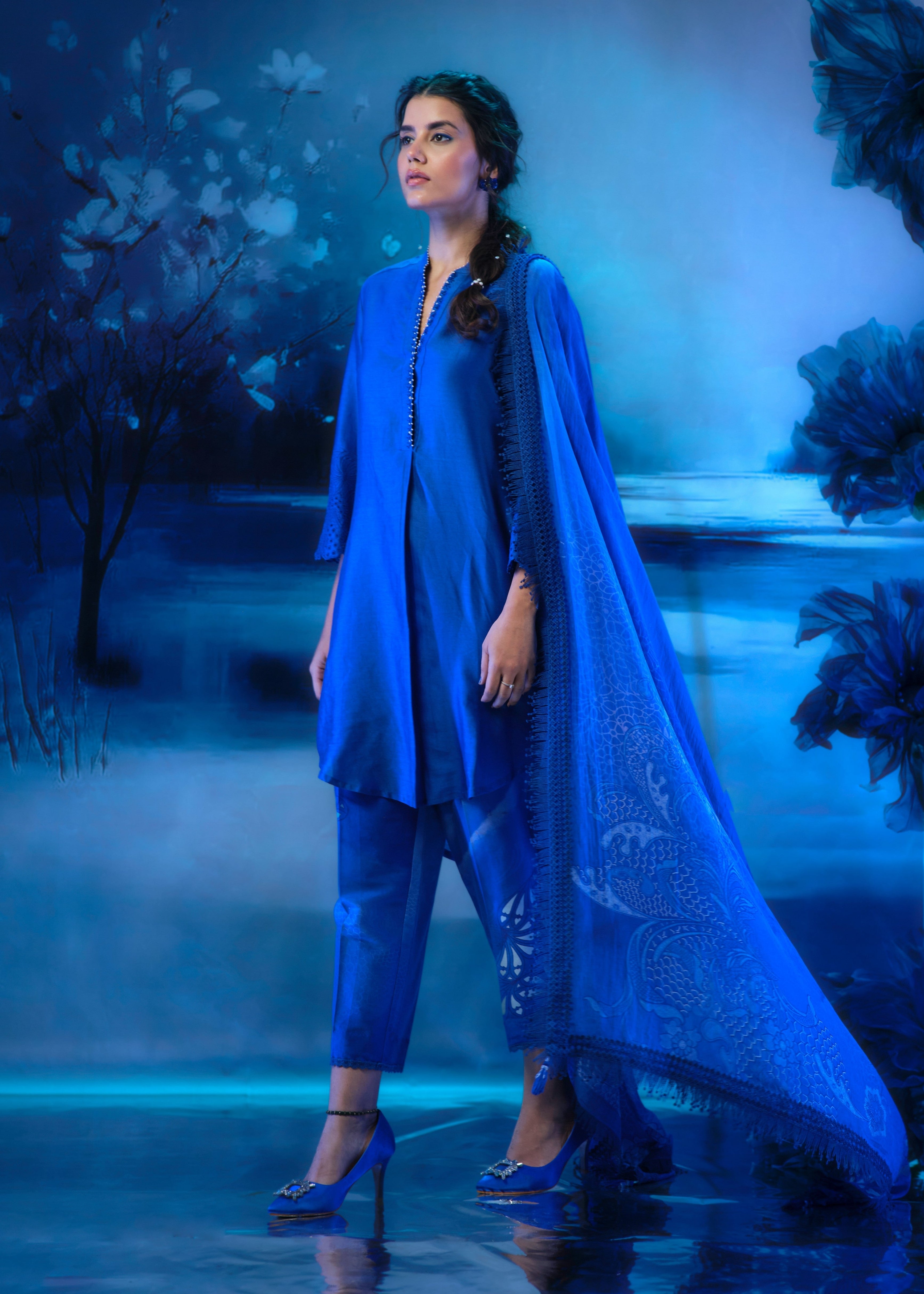 Indigo Co-ord Ensemble With Dupatta