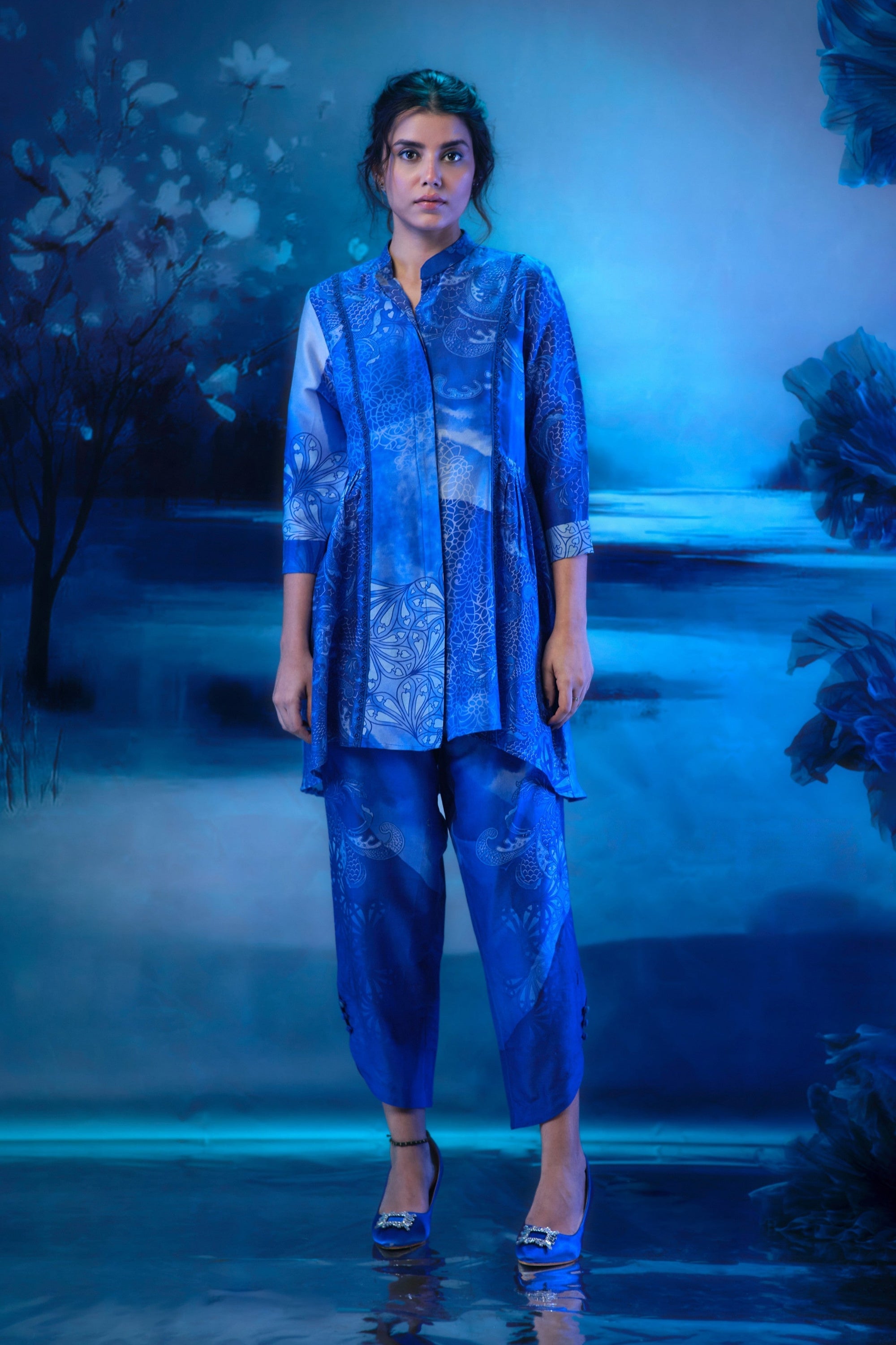 Indigo Bliss Co-ord Ensemble With Dhoti Style Pant