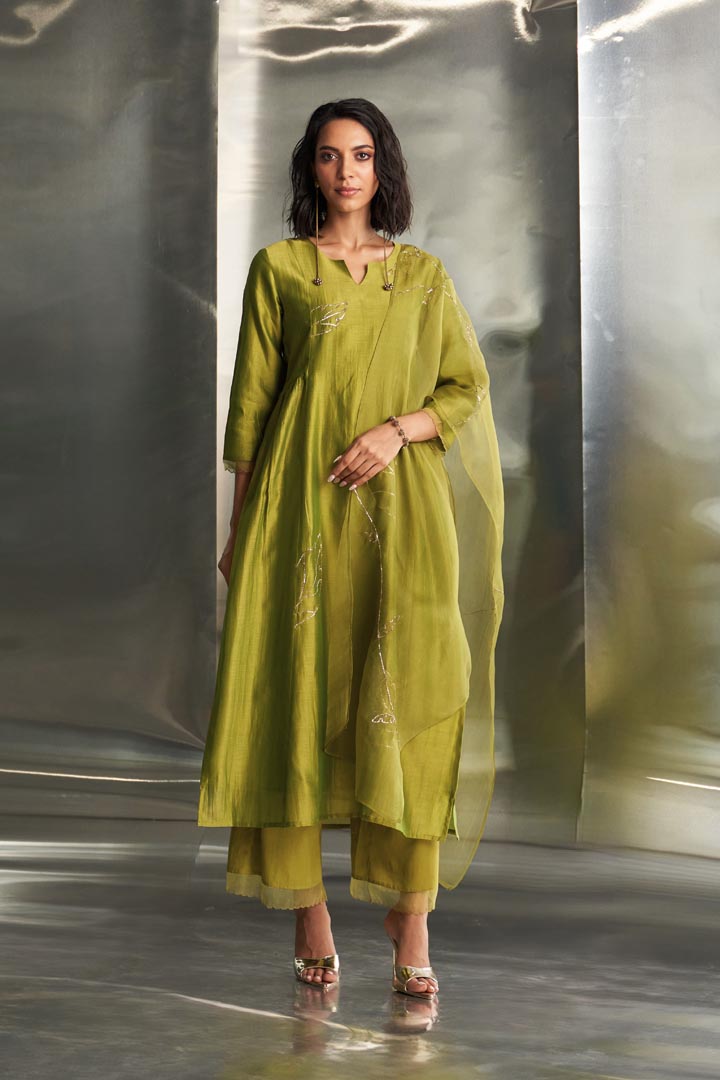 Image of Berry Green Side Gathered Kurta Set