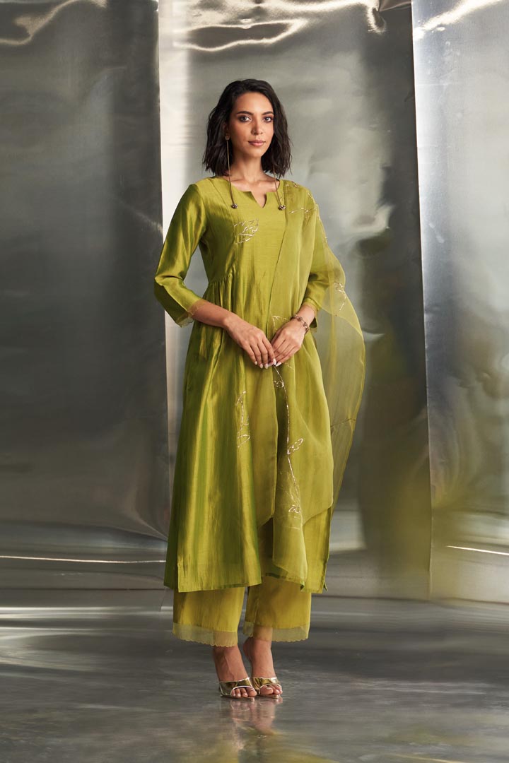 Image of Berry Green Side Gathered Kurta Set