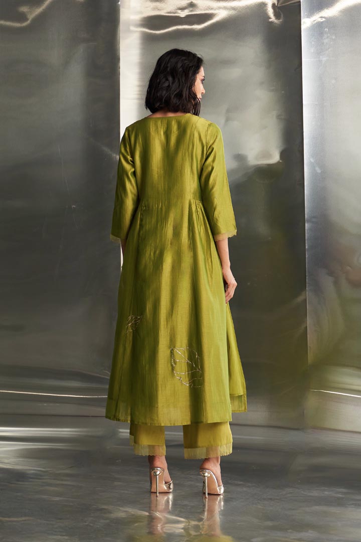 Image of Berry Green Side Gathered Kurta Set