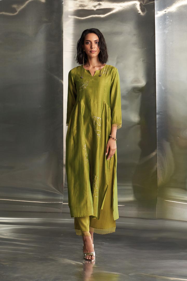 Image of Berry Green Side Gathered Kurta Set