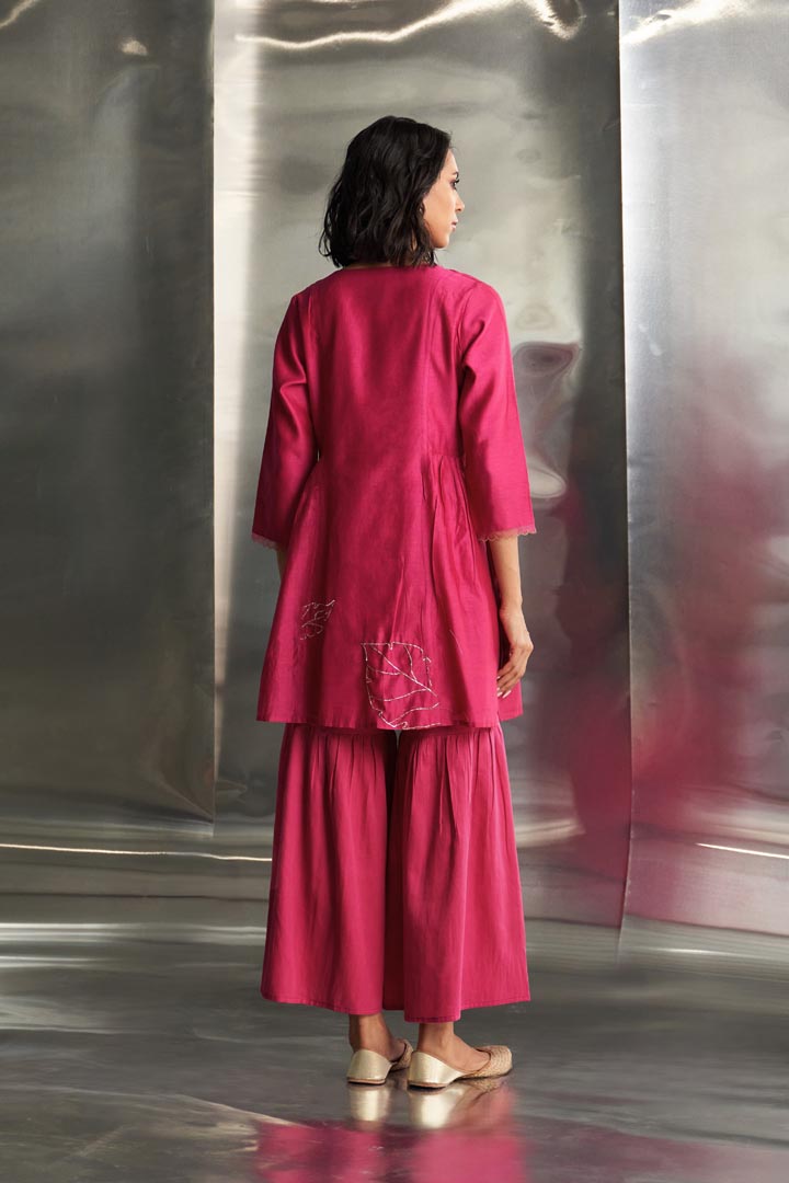 Image of Pop Pink chanderi straight kurta sharara set