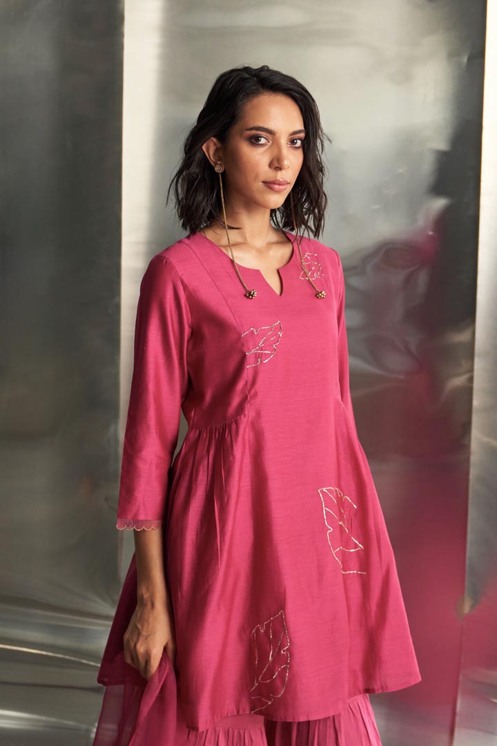 Image of Pop Pink chanderi straight kurta sharara set