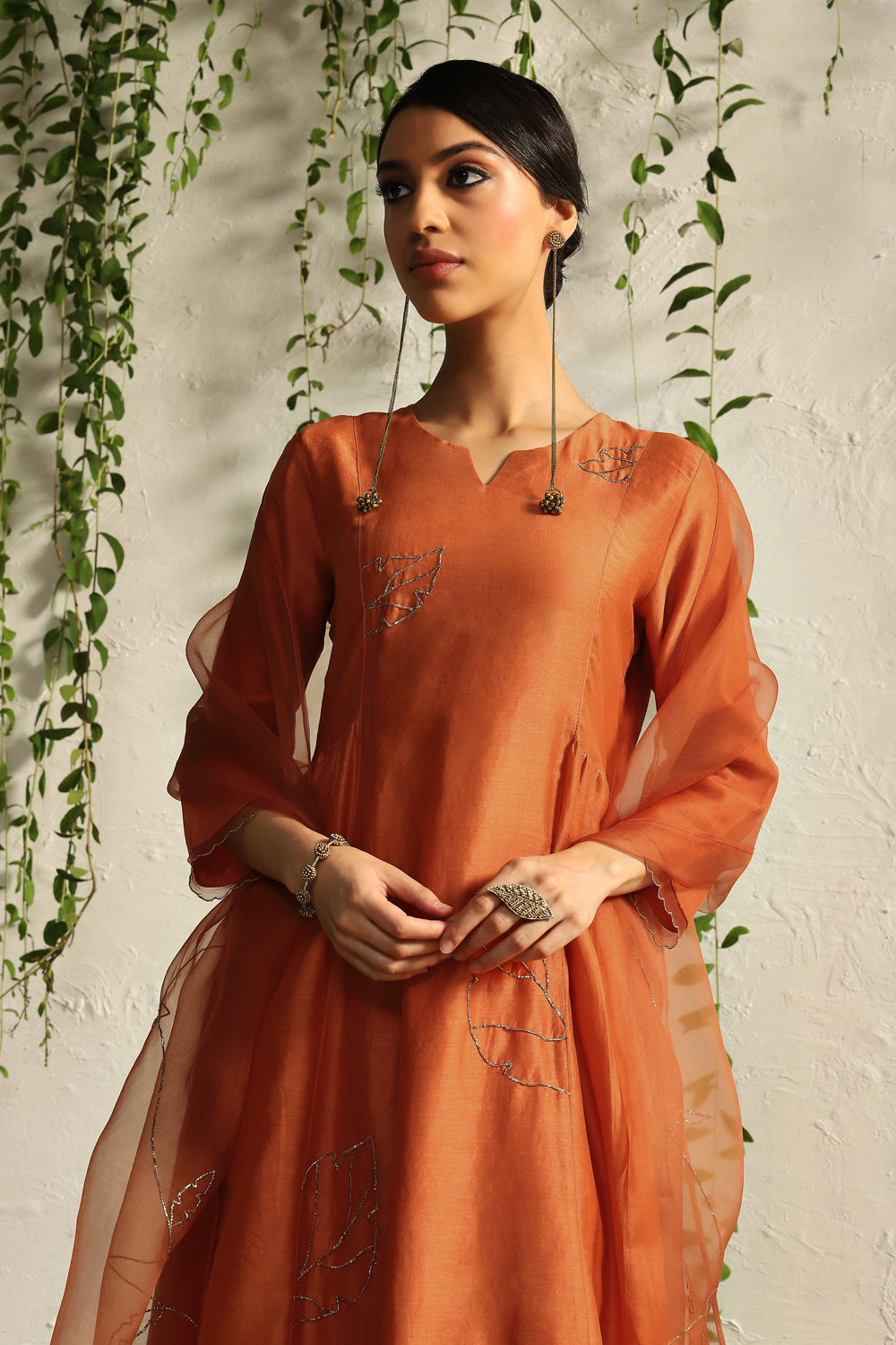 Spice Orange Side Gathered Kurta Set- Set Of 3