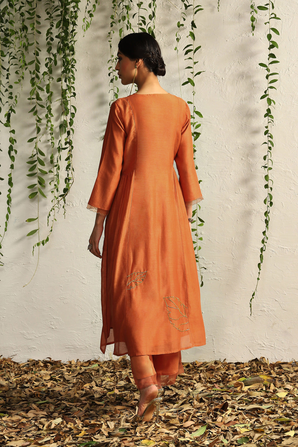 Spice Orange Side Gathered Kurta Set- Set Of 3