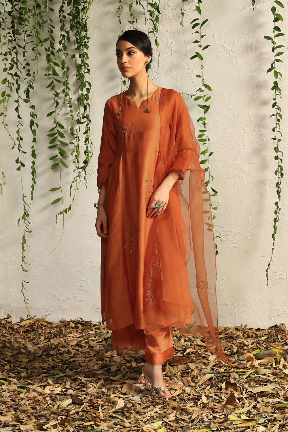 Spice Orange Side Gathered Kurta Set- Set Of 3