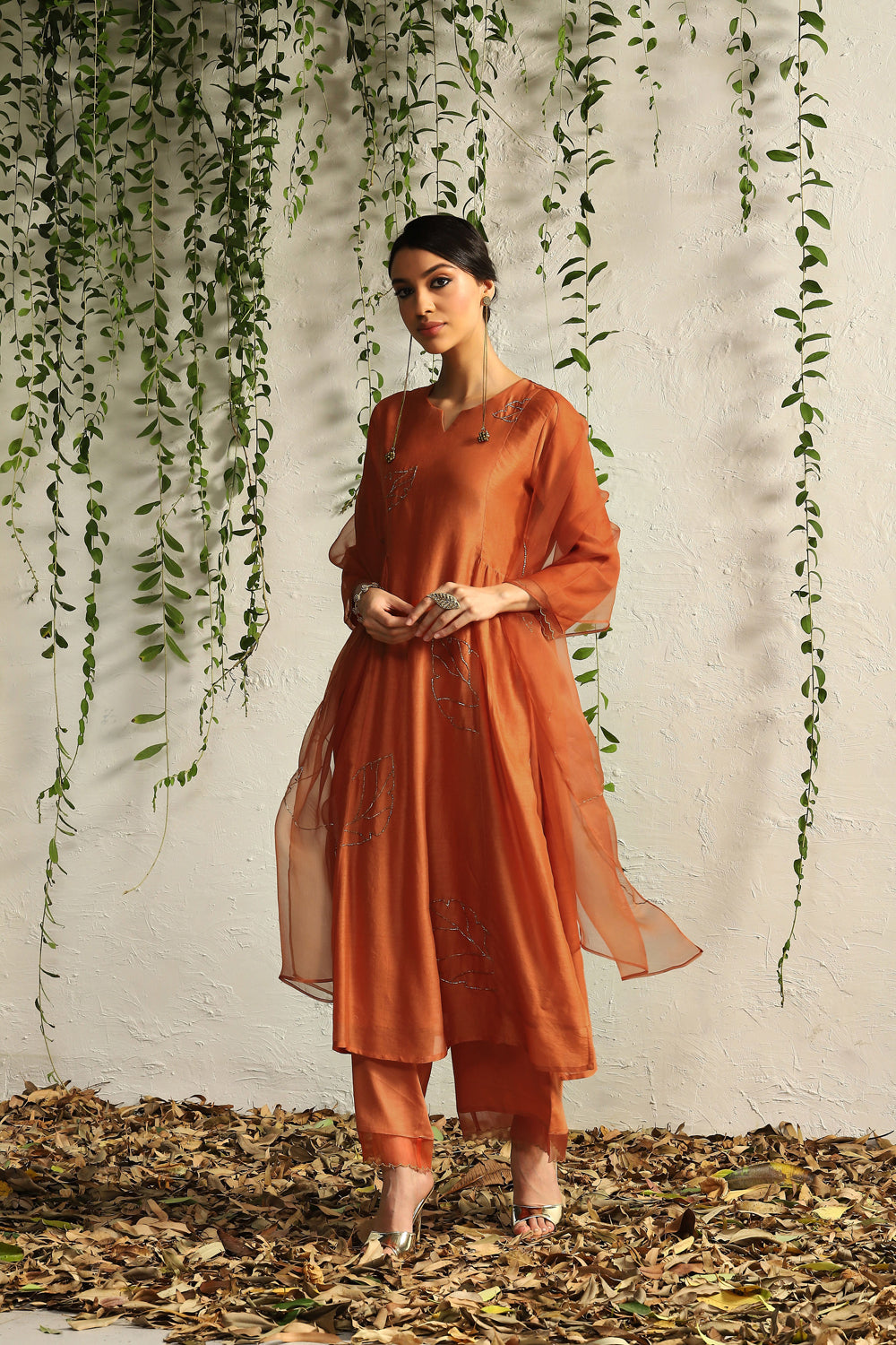 Spice Orange Side Gathered Kurta Set- Set Of 3