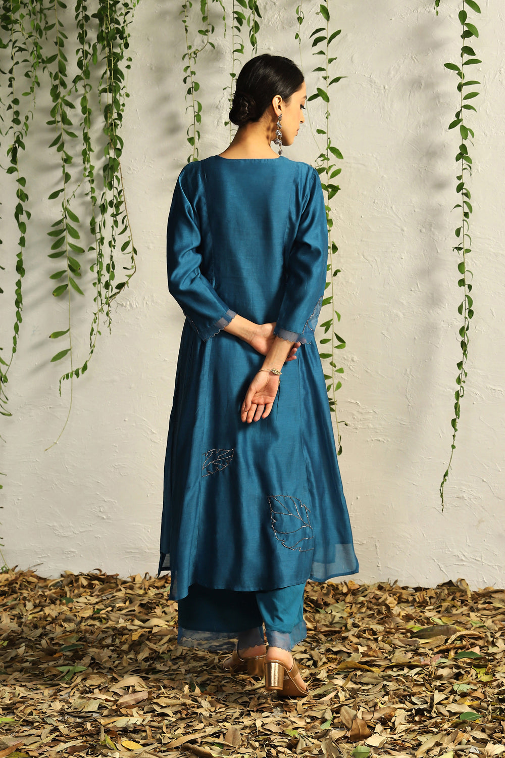 True Blue Side Gathered Kurta Set- Set Of 3