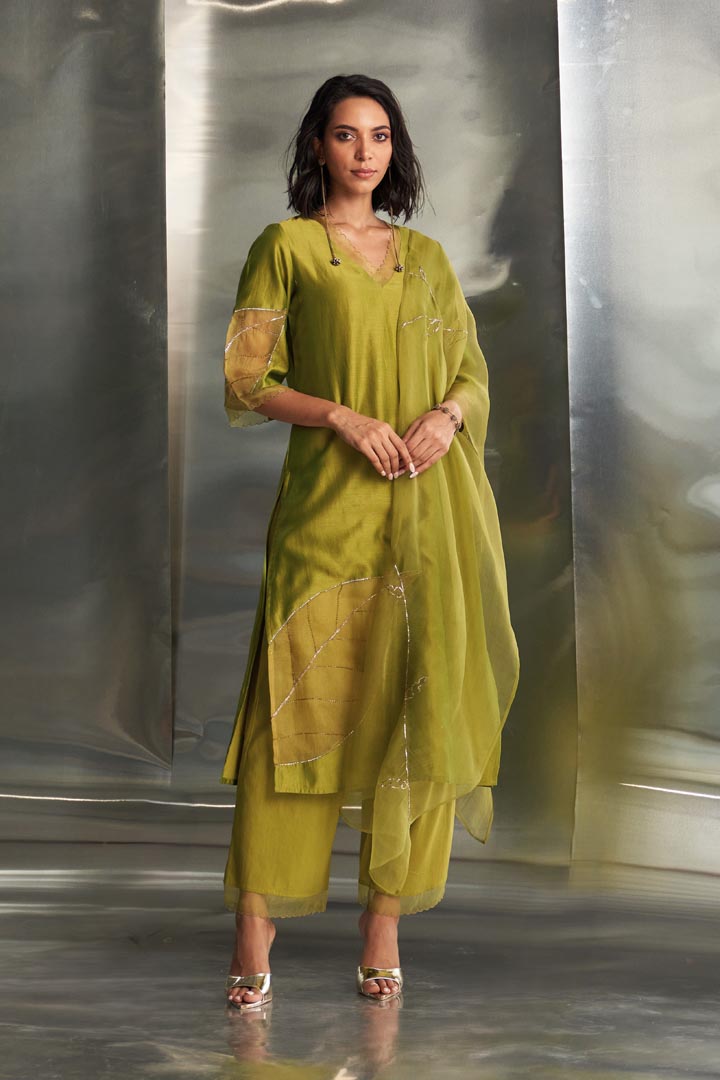 Image of Berry Green chanderi straight kurta set