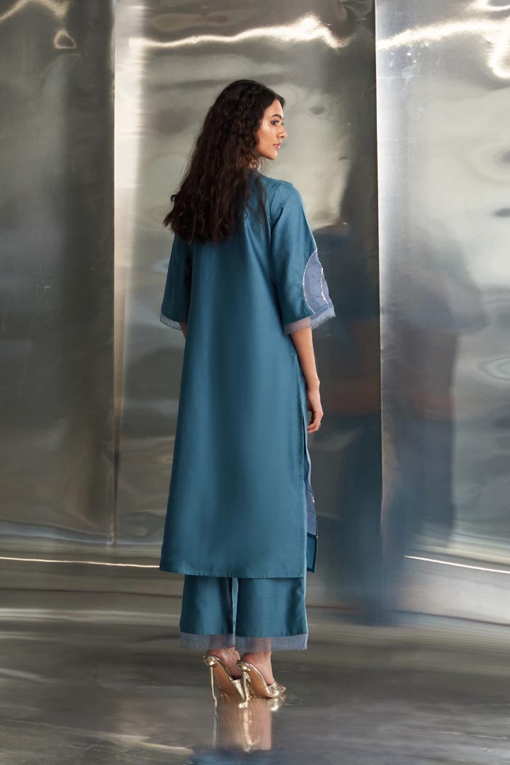 Image of Steel Blue chanderi straight kurta set