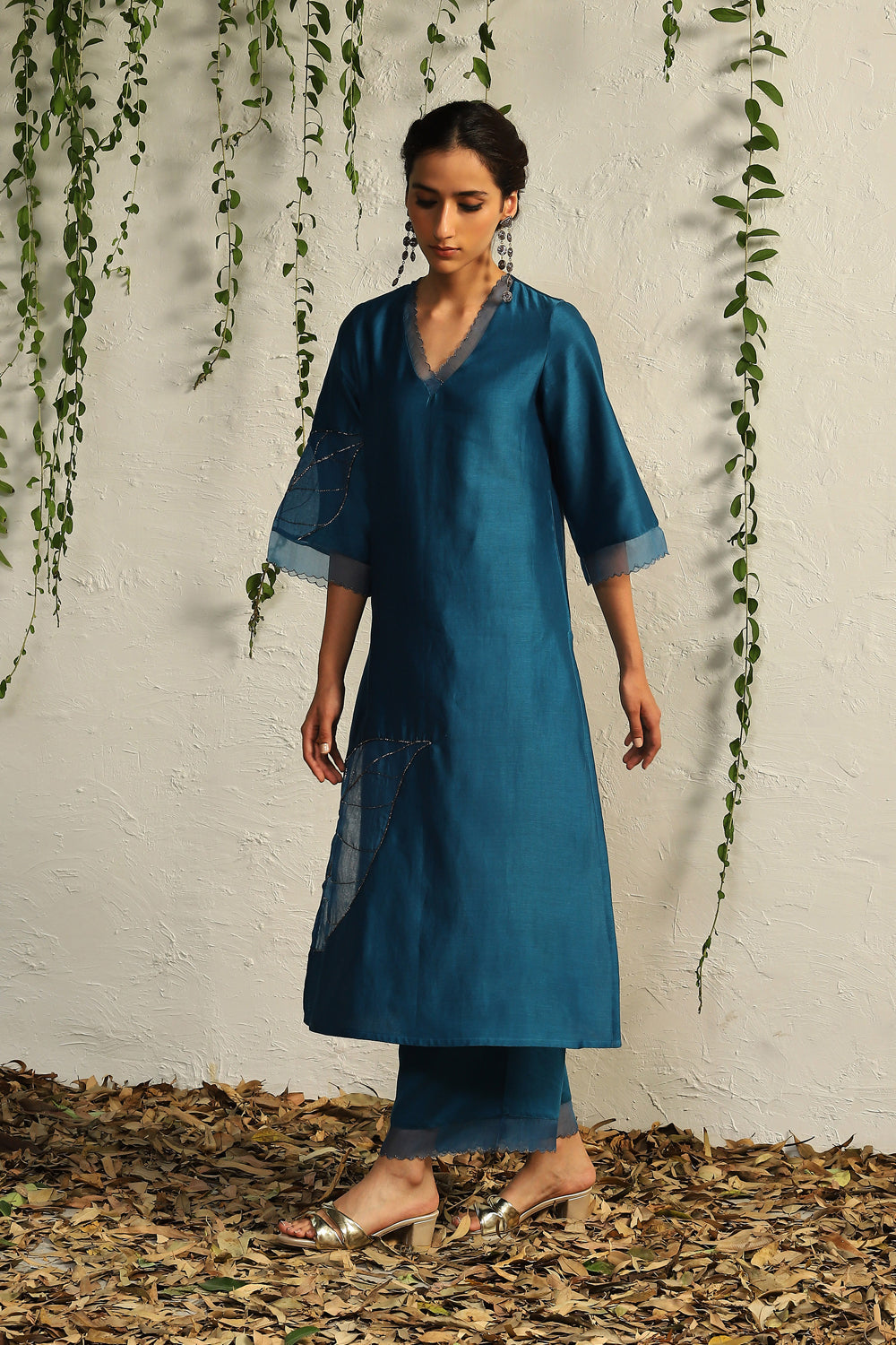 True Blue Chanderi Straight Kurta Set - Set Of 3