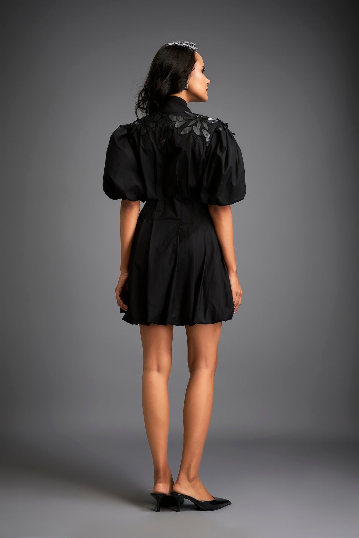 Structured Mini Dress With Puff Sleeves