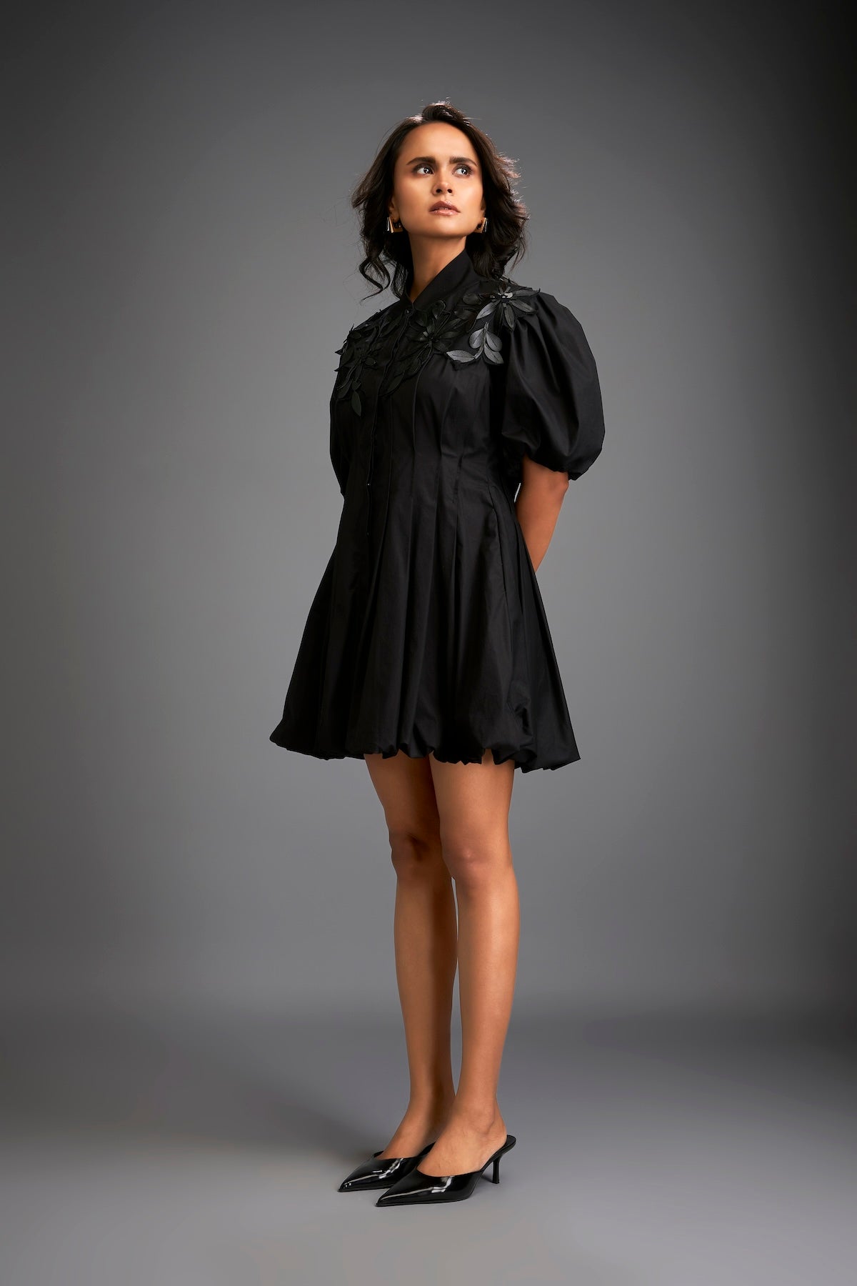 Structured Mini Dress With Puff Sleeves