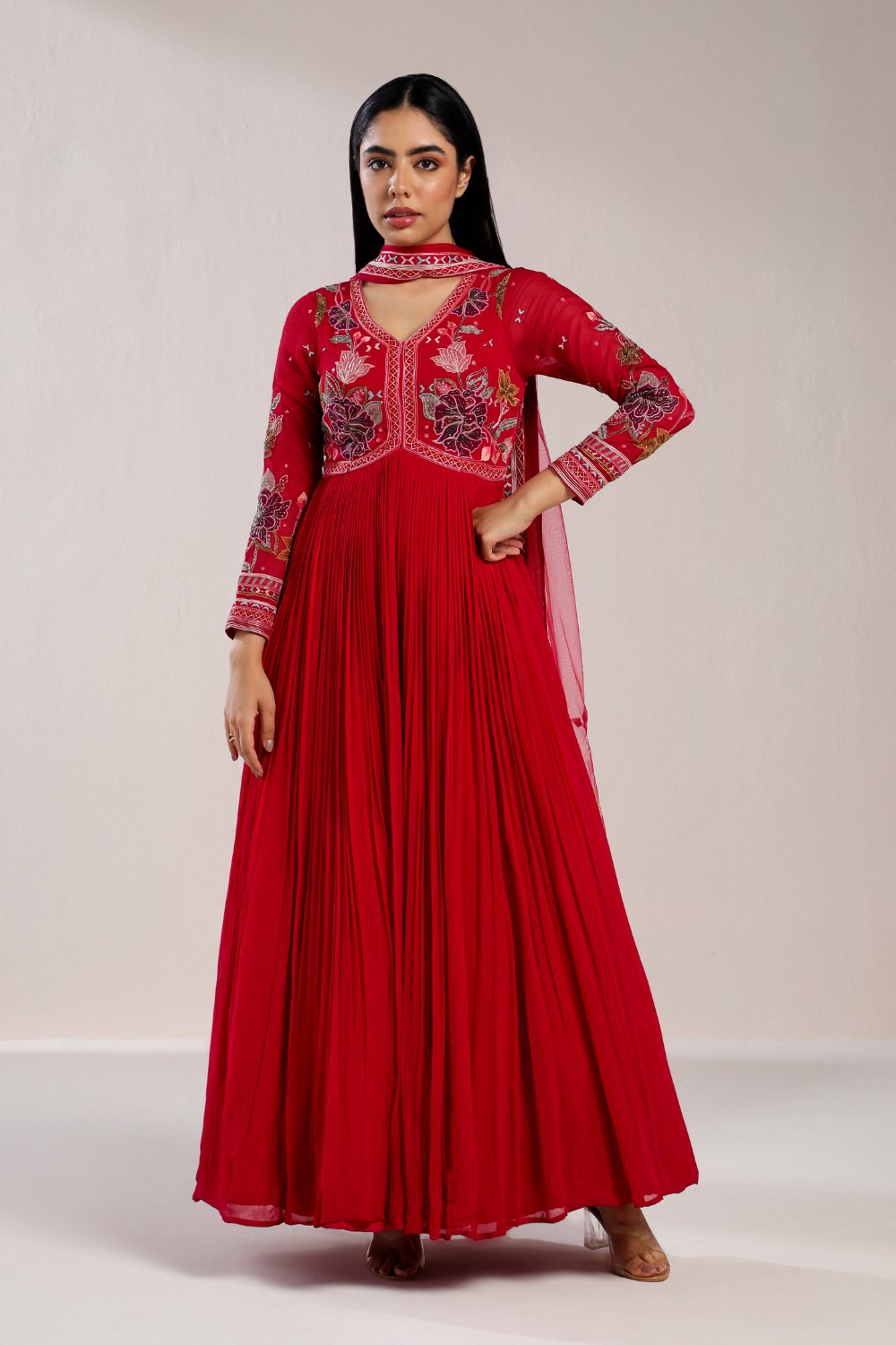 Fuschia Pleated Georgette Anarkali