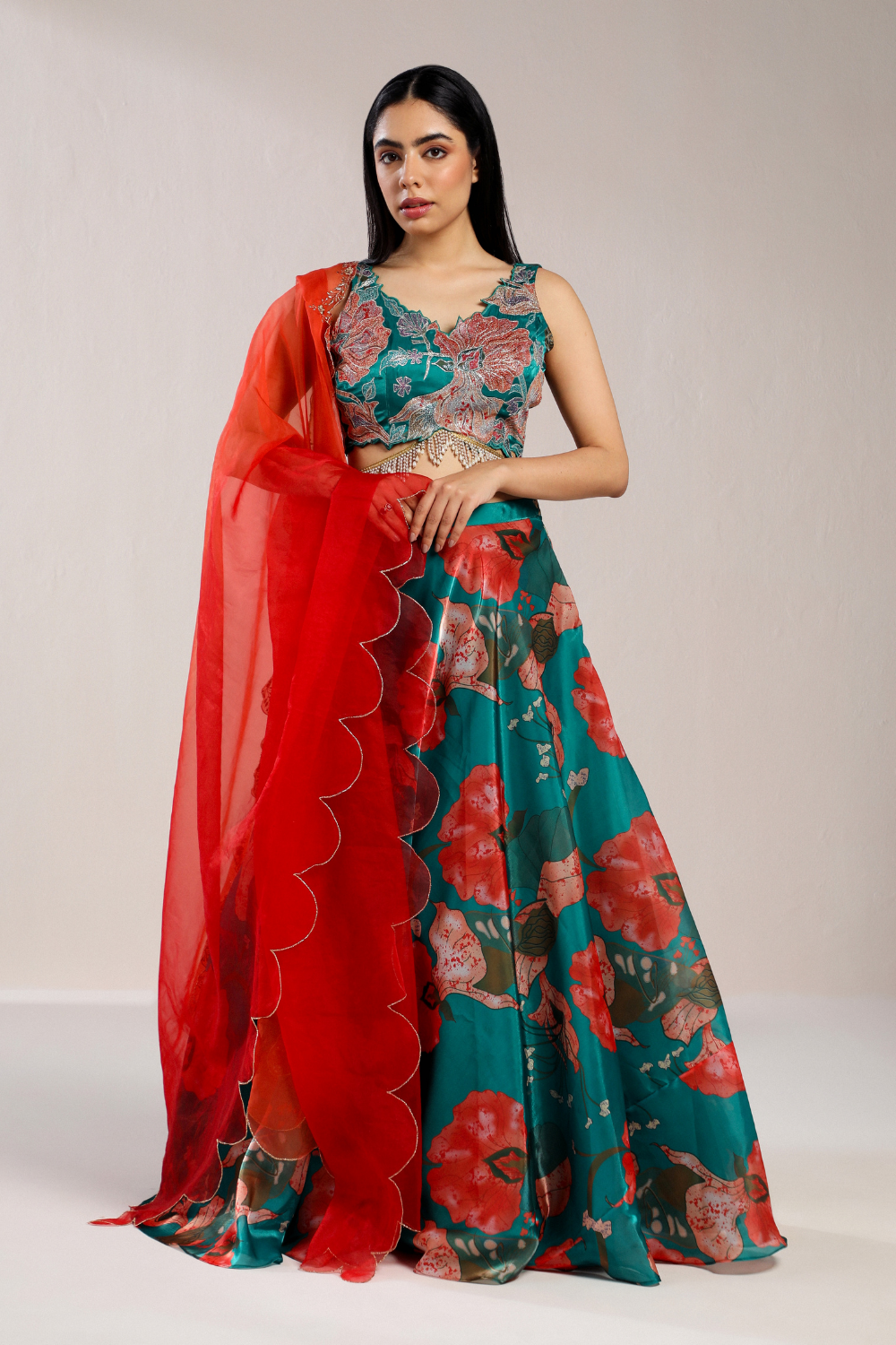 Maximal Floral Green Lehenga Set