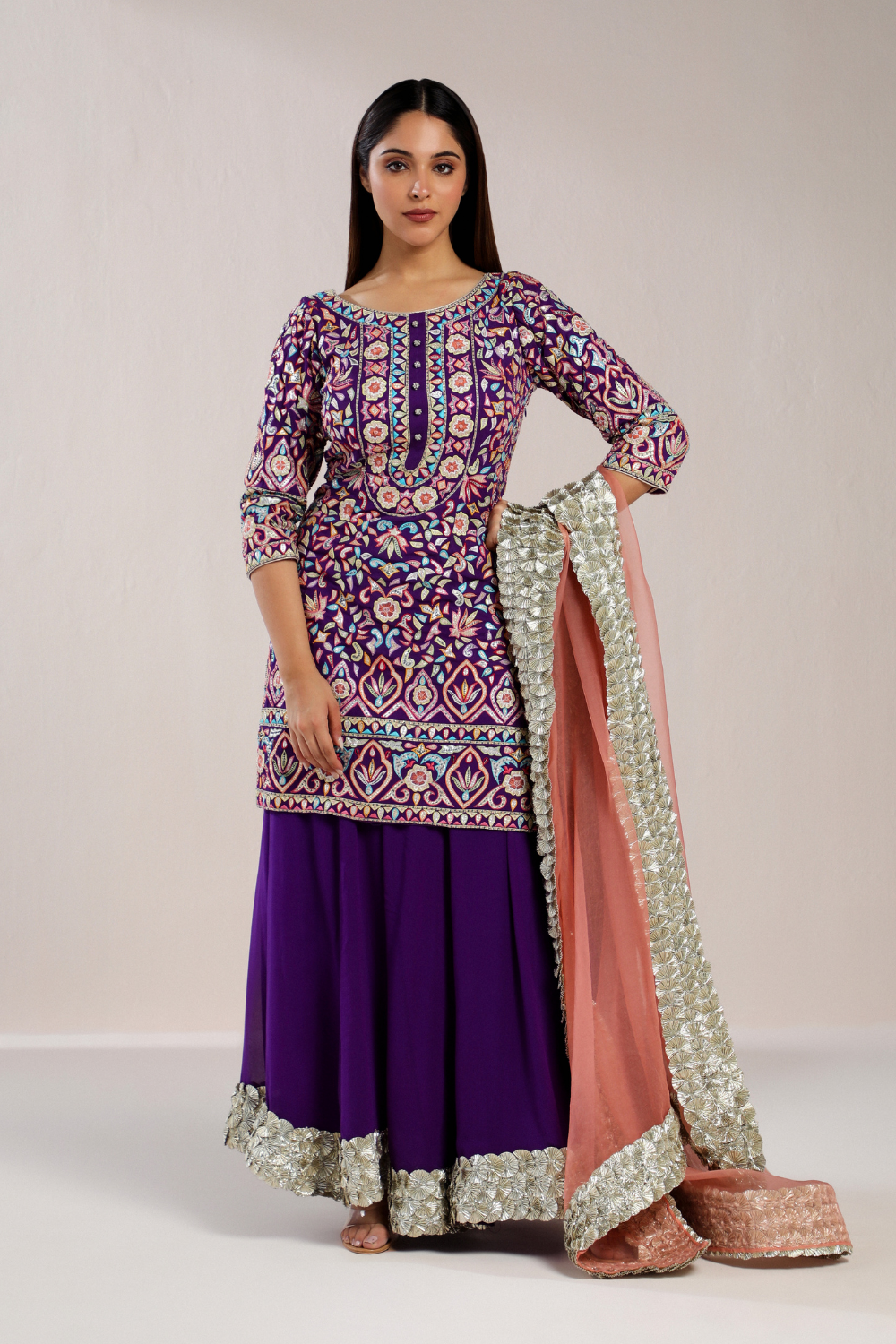 Purple Floral Kurta Set