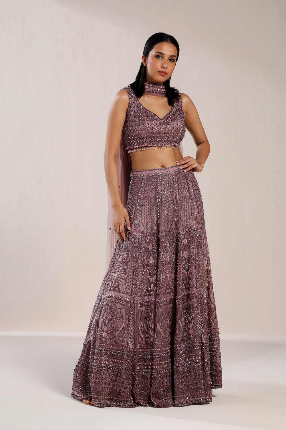 Fully Embroidered Violet Lehenga Set