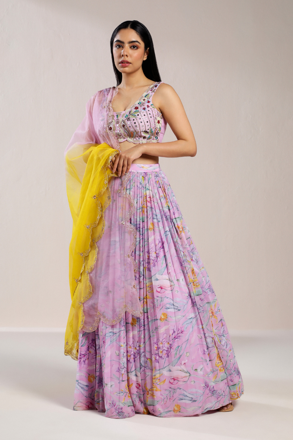 Lavender Printed Lehenga  Set