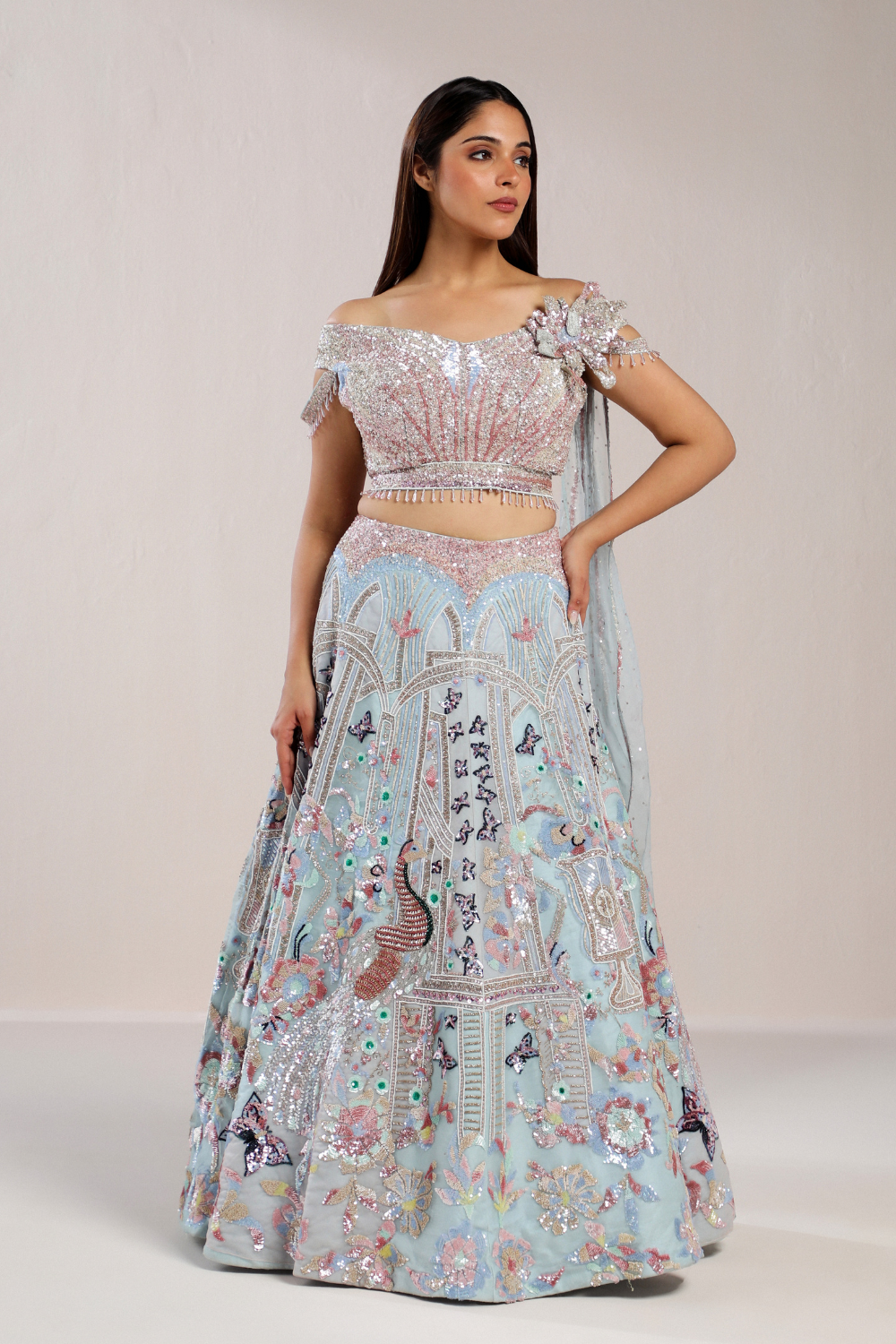 Blue Figures Sequin Embroidered Lehenga Set