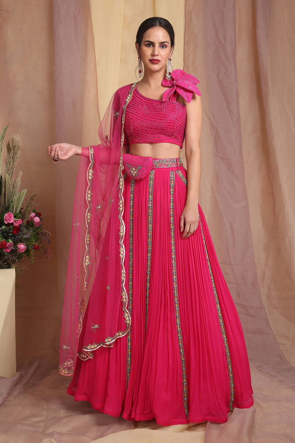 Hot Pink Flora Lehenga Choli - Auraya Fashion - Miku Kumar - 