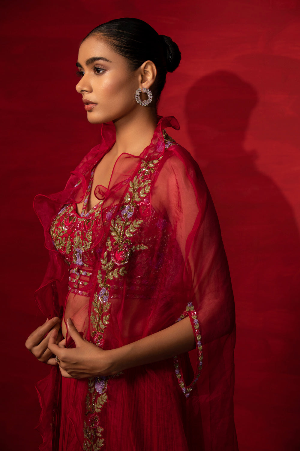 Embroidered Corset Lehenga With Cape - Auraya Fashion 