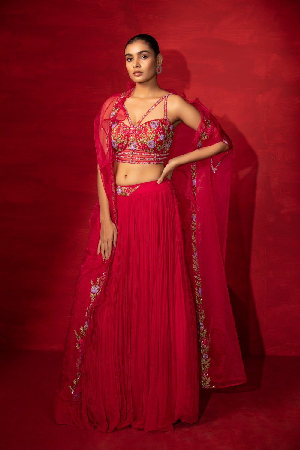 Embroidered Corset Lehenga With Cape - Auraya Fashion - Miku Kumar - 