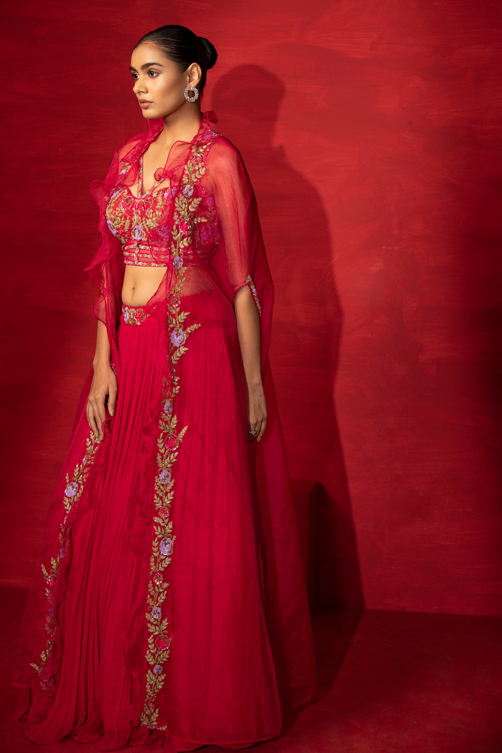 Embroidered Corset Lehenga With Cape - Auraya Fashion 