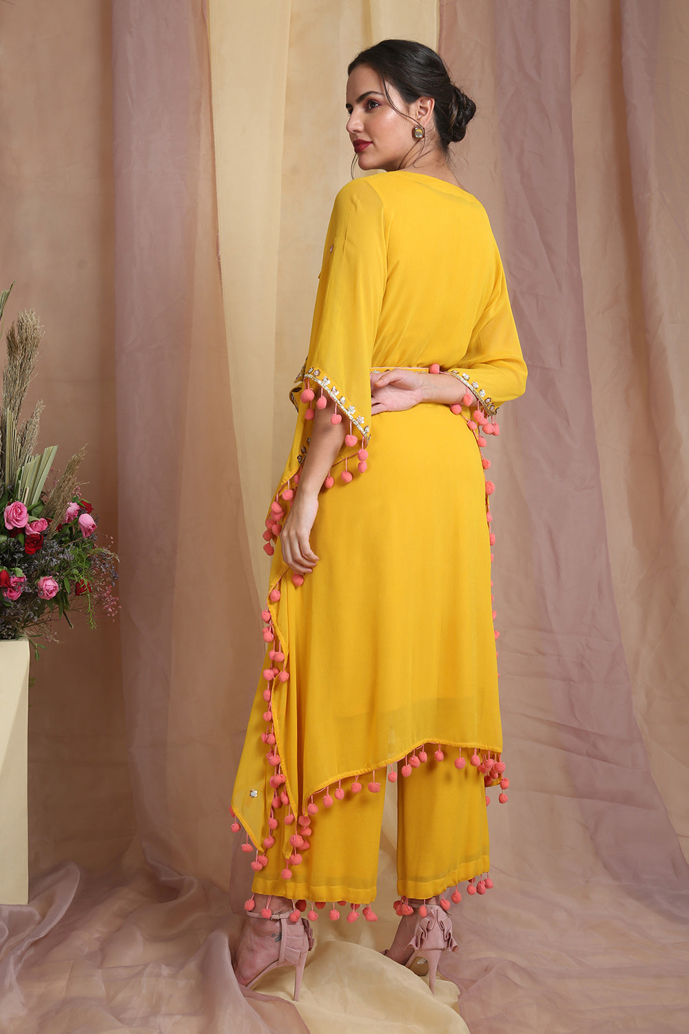 Yellow Belt Bag Kaftan Set