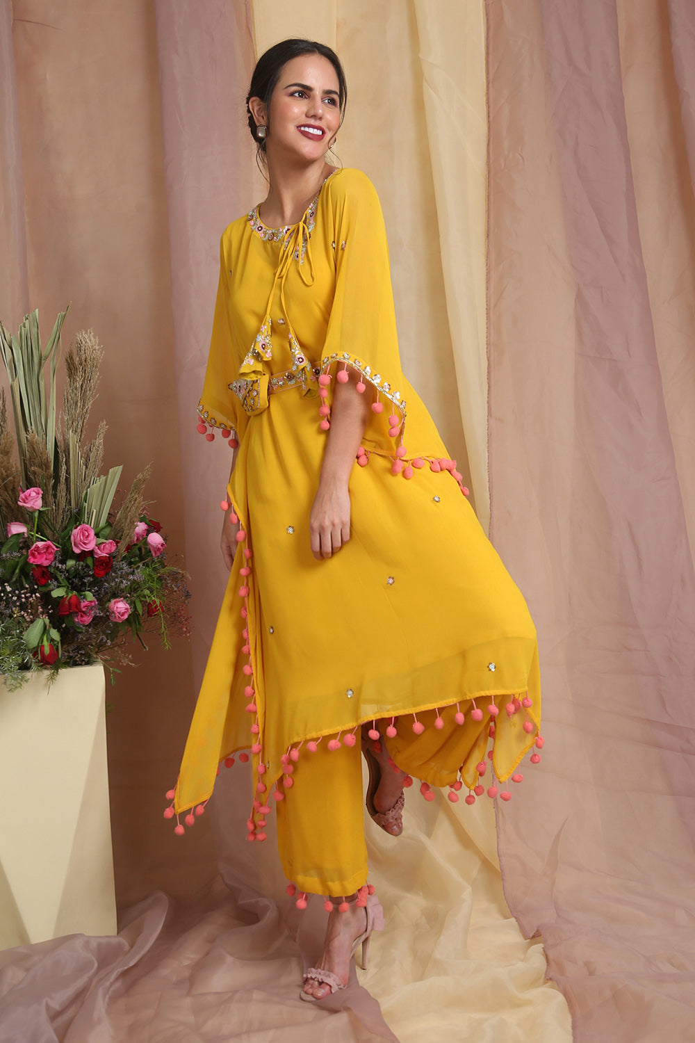 Yellow Belt Bag Kaftan Set